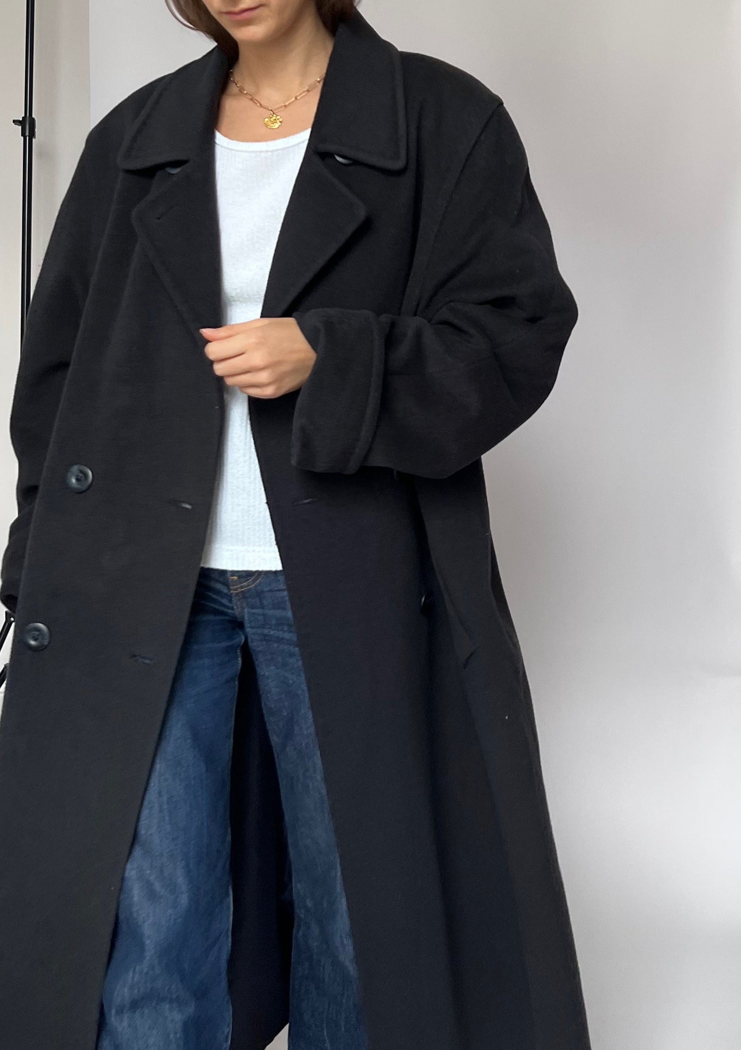 90s Navy Wool Coat S/M/L