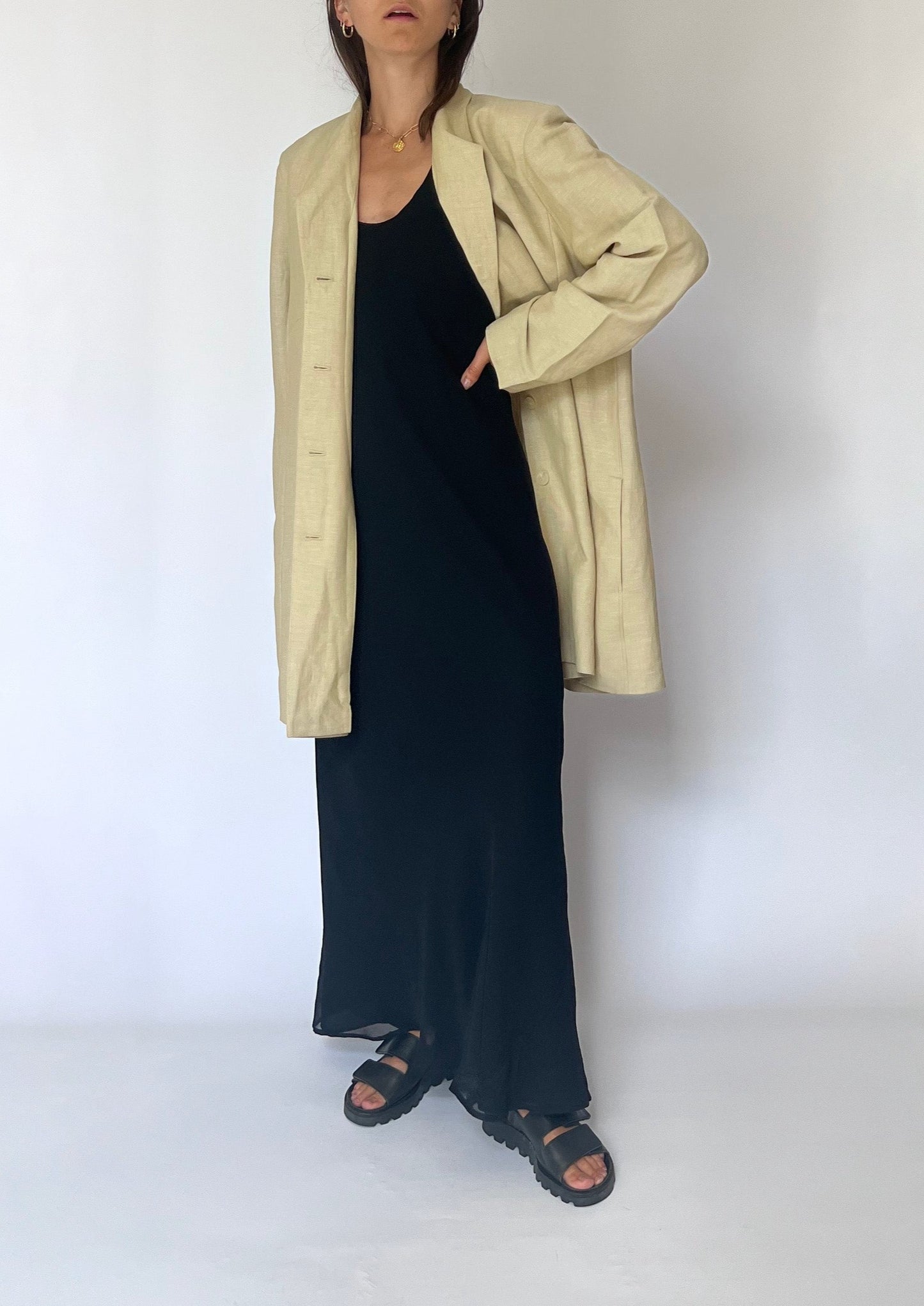 90s Neutral Linen Blazer M