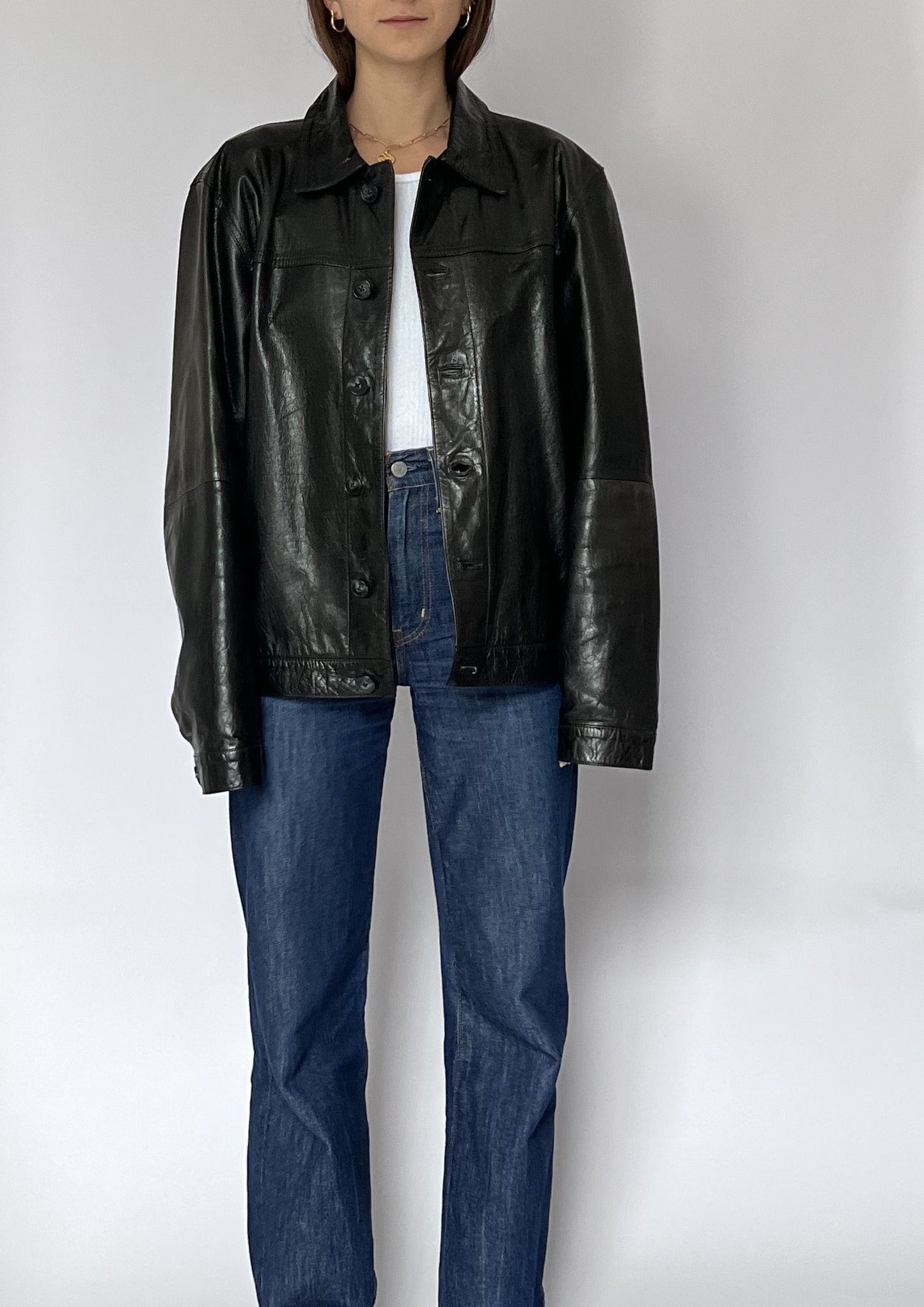 Oversized Boxy Leather Jacket S/M/L