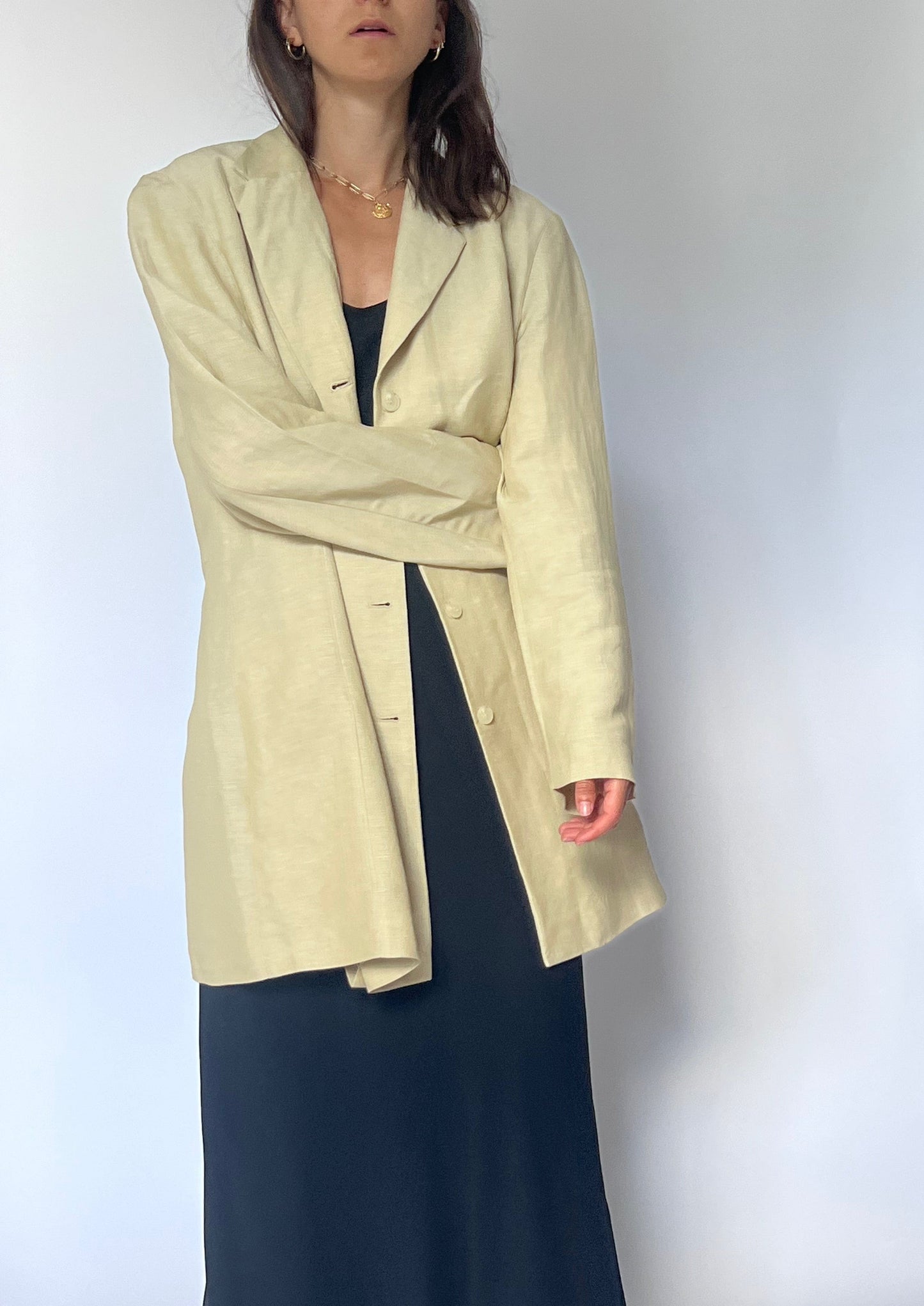 90s Neutral Linen Blazer M