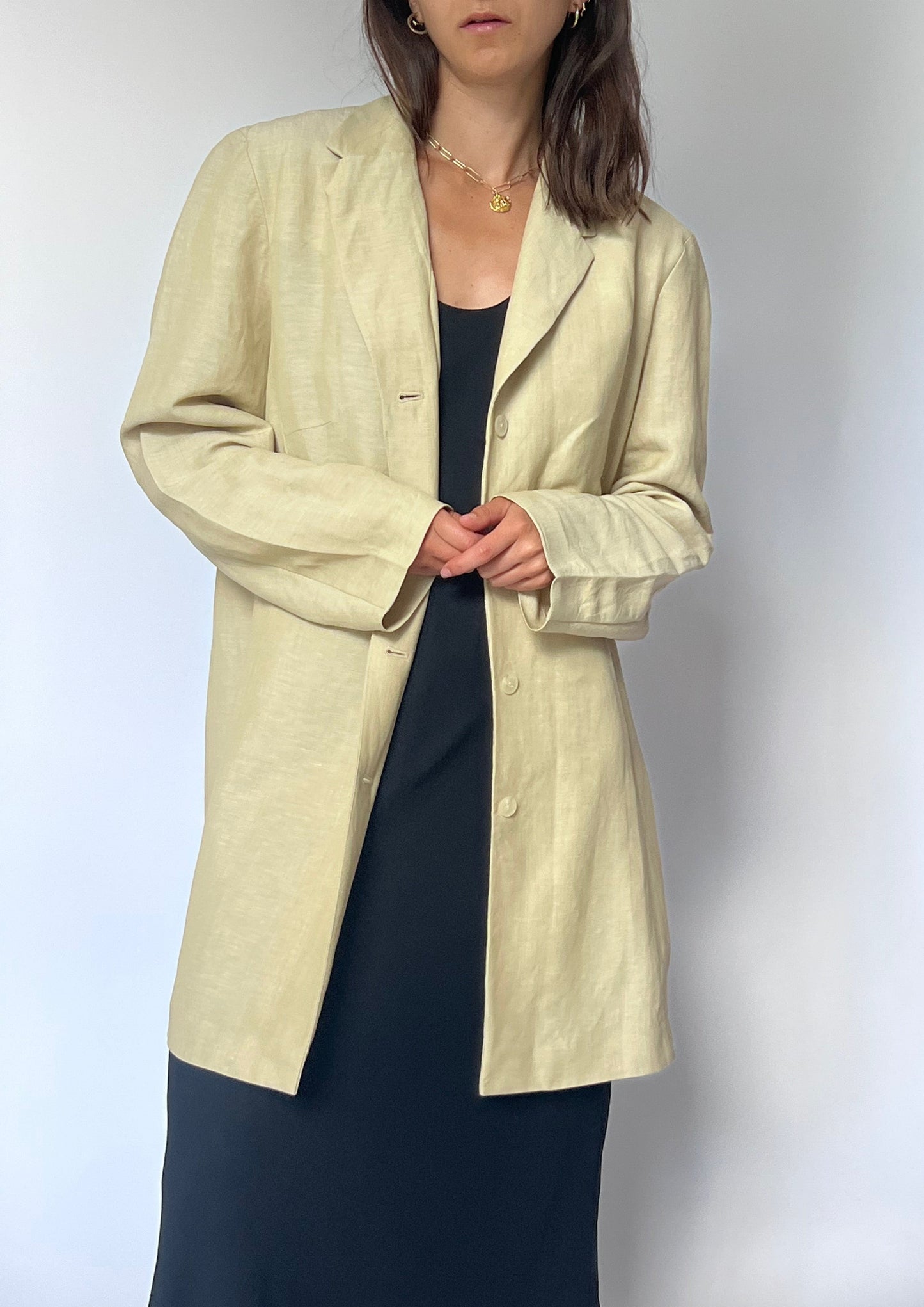 90s Neutral Linen Blazer M