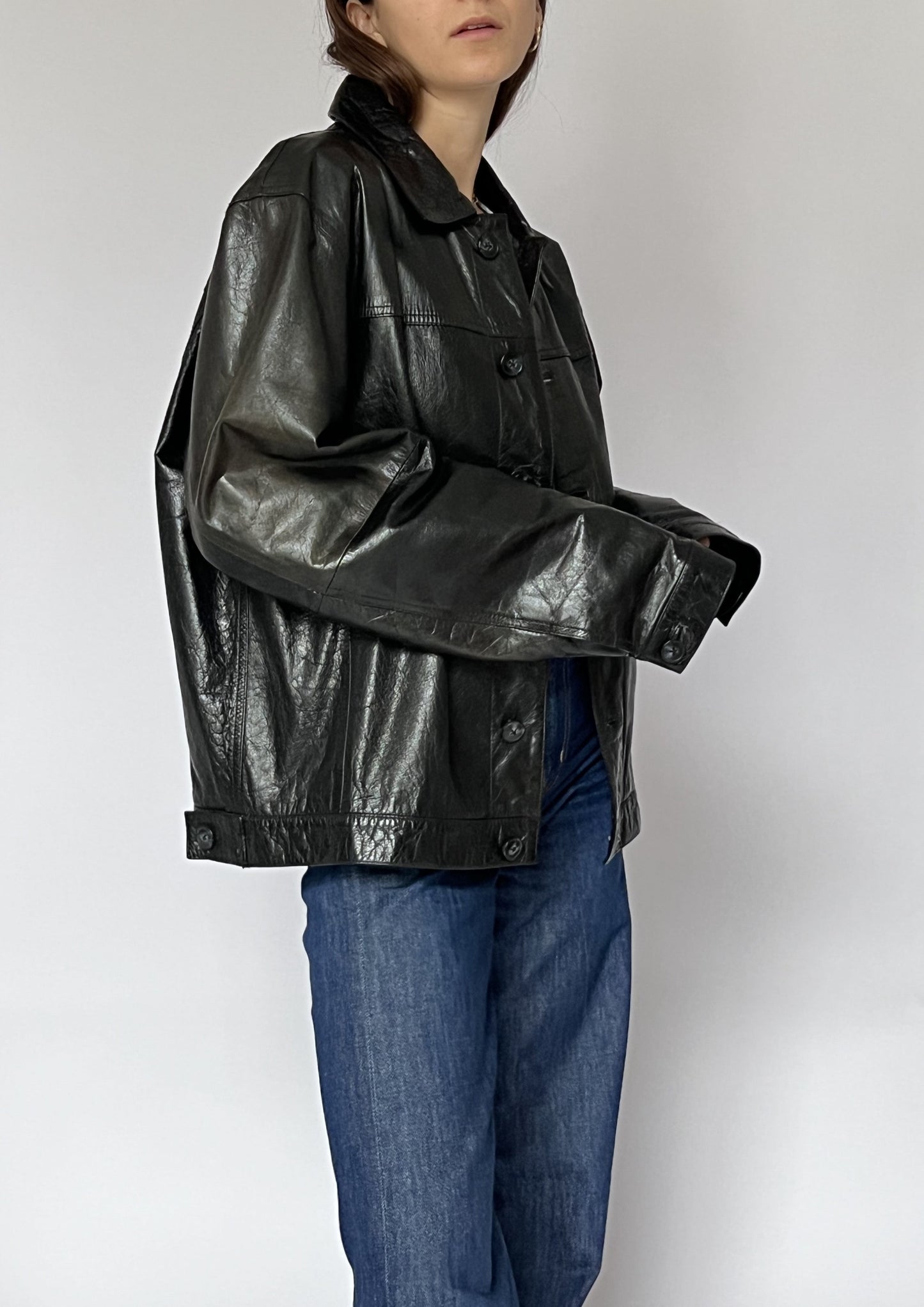 Oversized Boxy Leather Jacket S/M/L