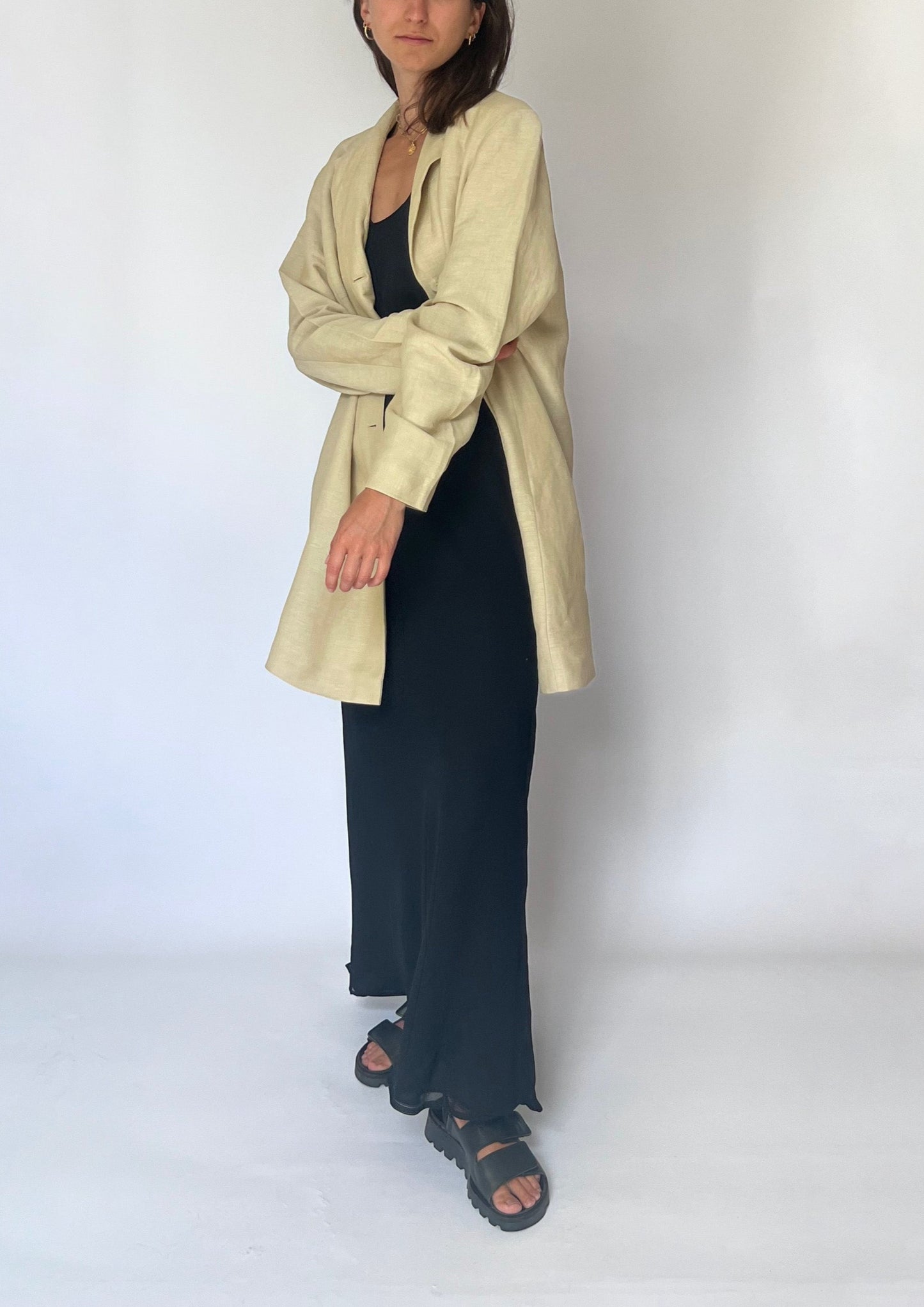 90s Neutral Linen Blazer M