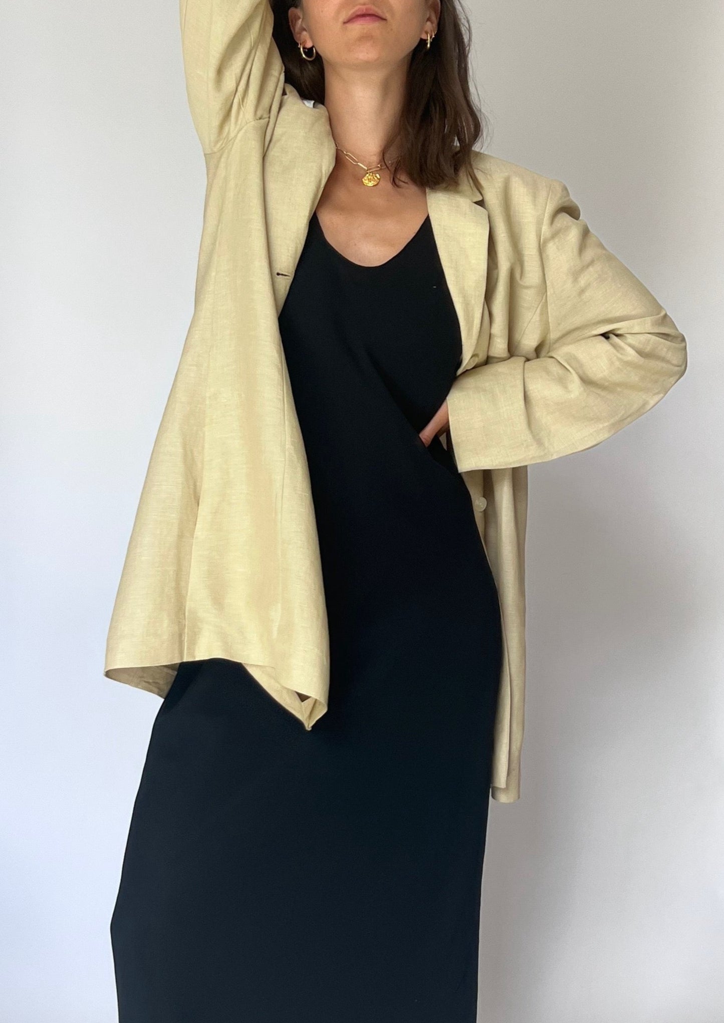 90s Neutral Linen Blazer M