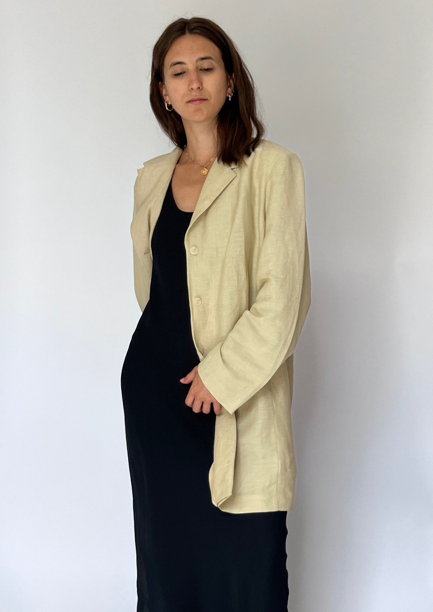 90s Neutral Linen Blazer M