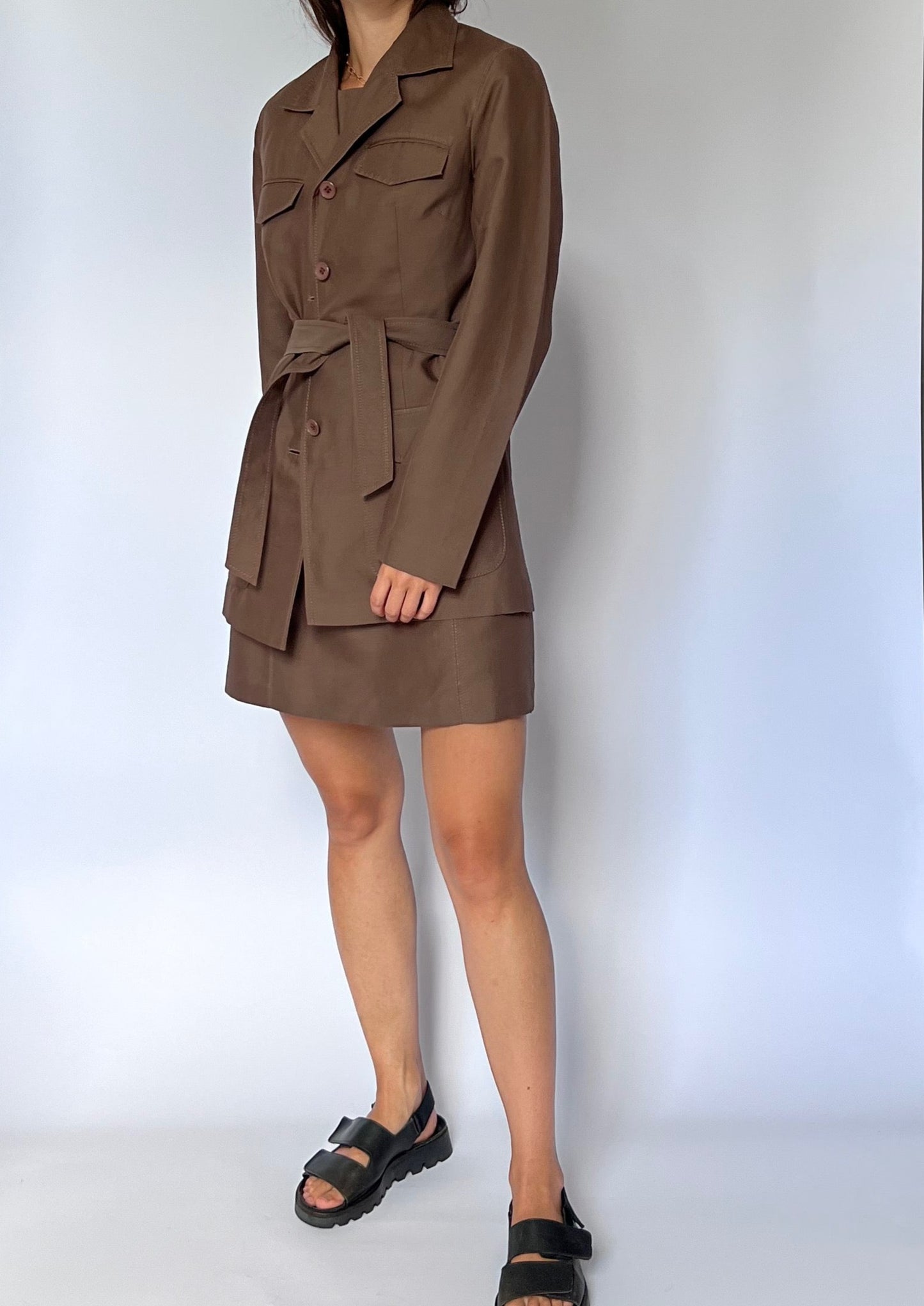 Vintage Japanese Linen Brown Dress and Jacket Set XS/S