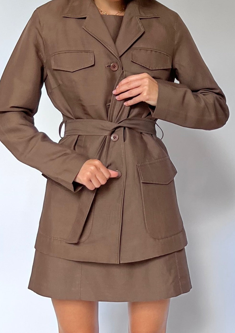 Vintage Japanese Linen Brown Dress and Jacket Set XS/S