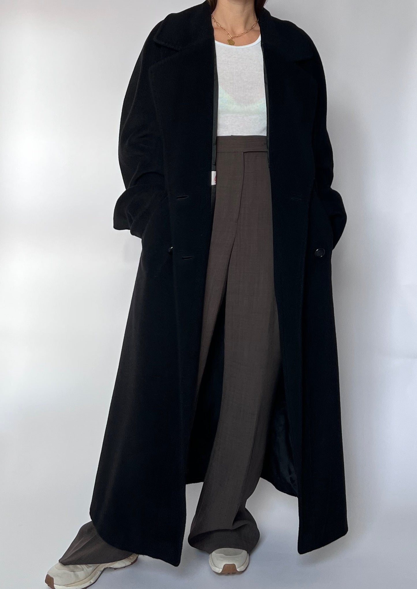 Black 90s Oversized Pure Wool Coat S-L