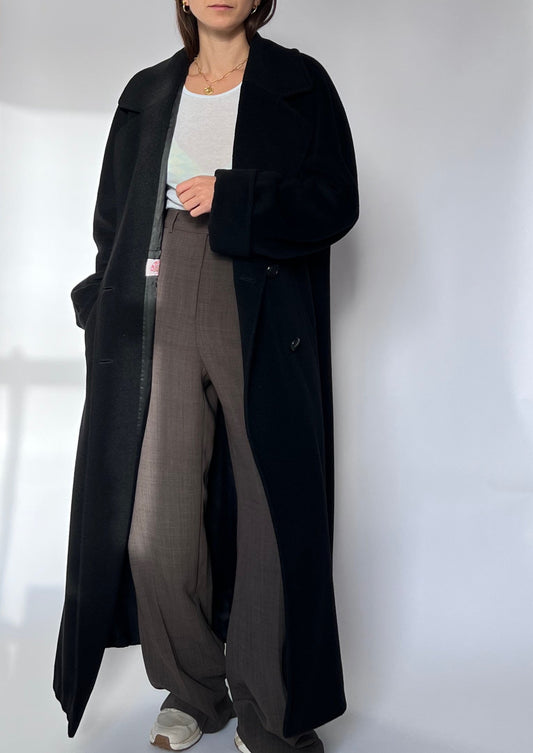 Black 90s Oversized Pure Wool Coat S-L