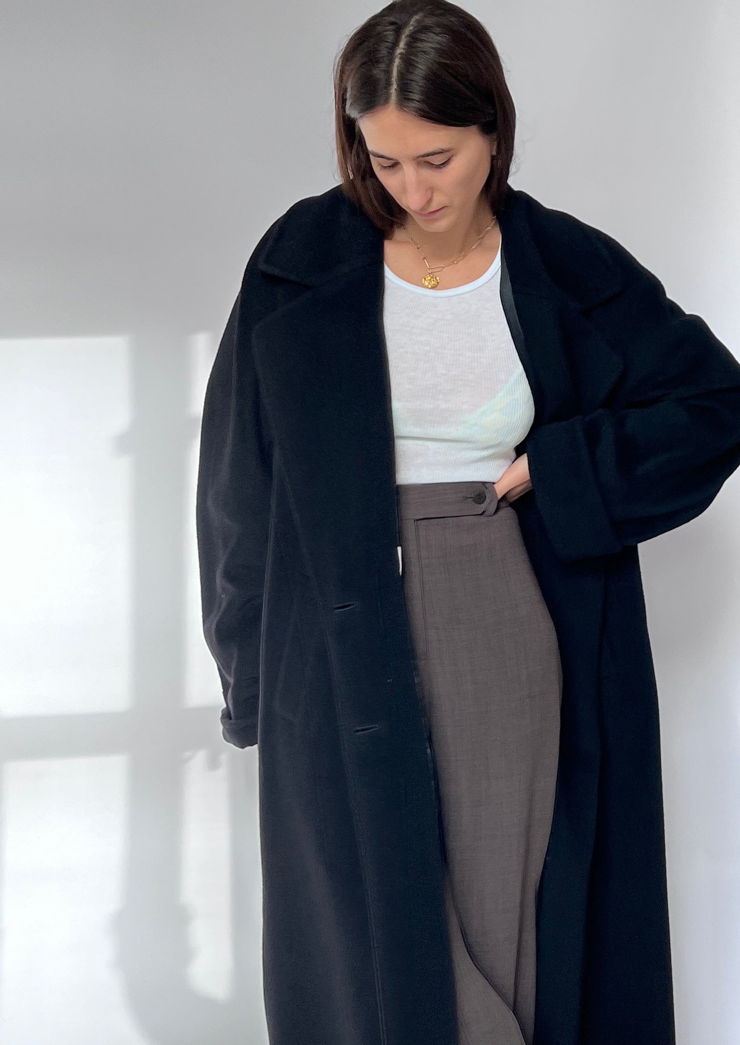 Black 90s Oversized Pure Wool Coat S-L