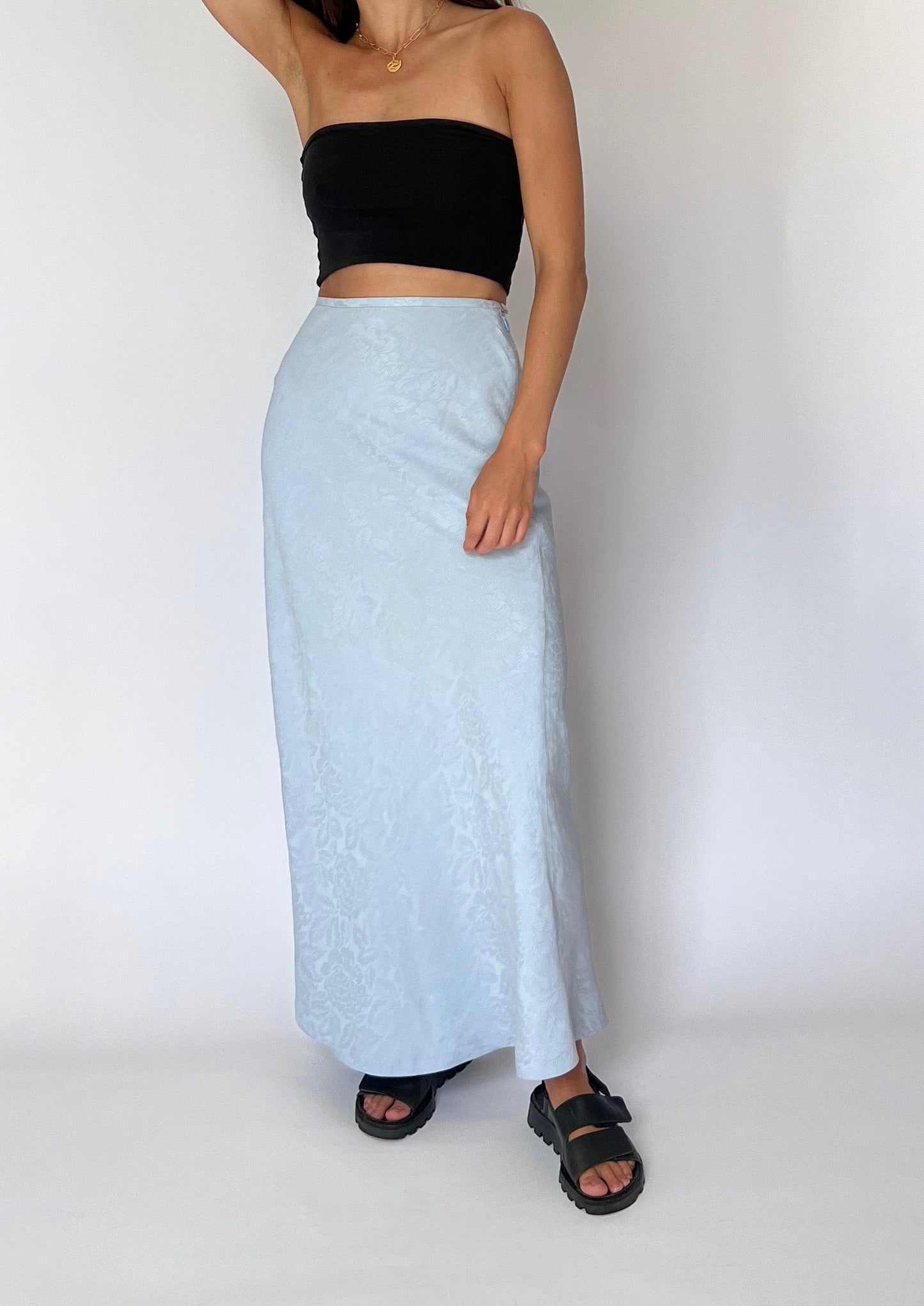 Light Blue Silk Jacquard Maxi Skirt XS/S W'29"