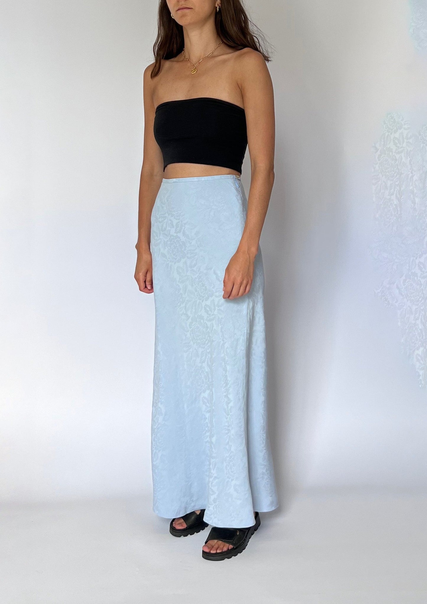 Light Blue Silk Jacquard Maxi Skirt XS/S W'29"