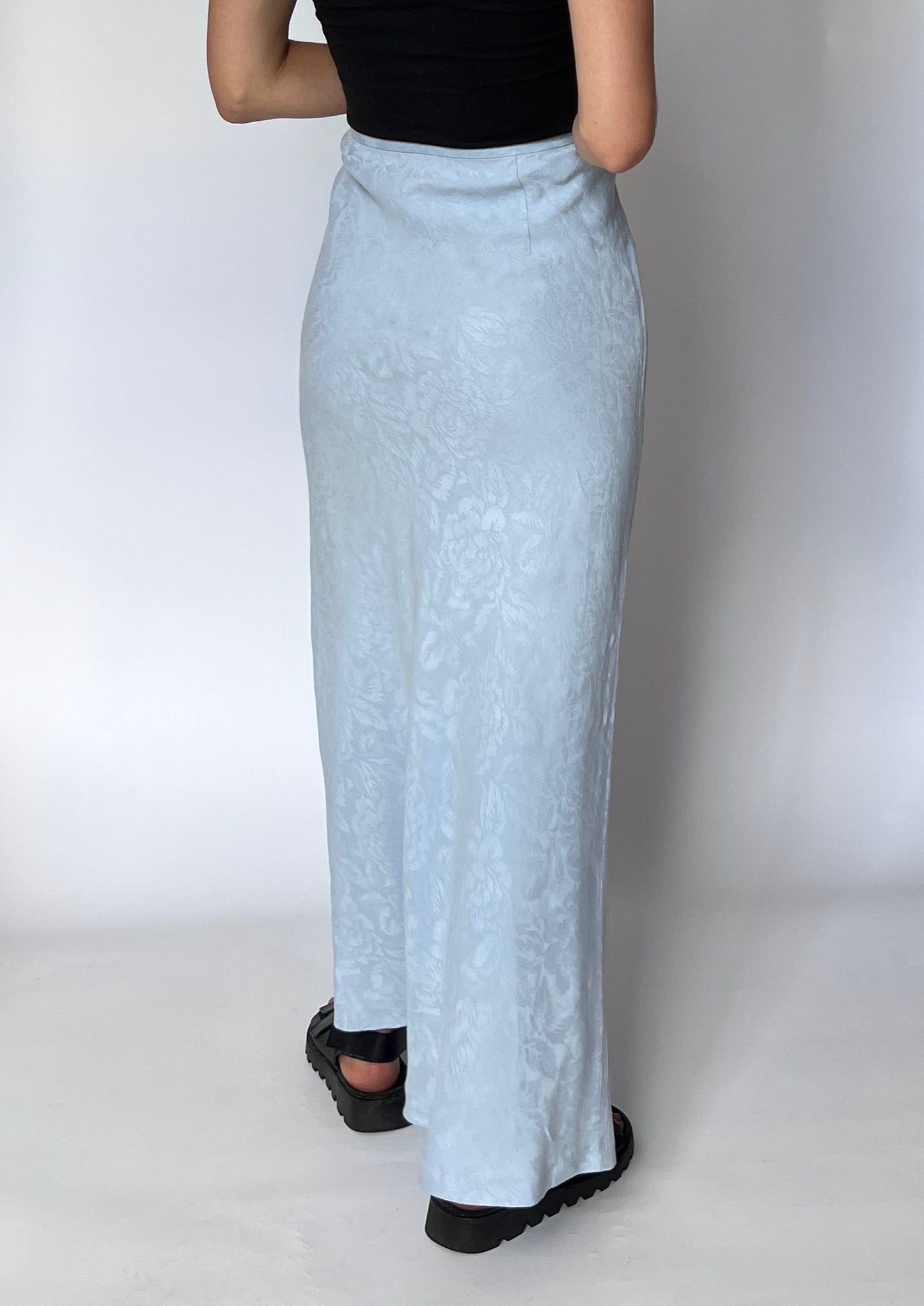 Light Blue Silk Jacquard Maxi Skirt XS/S W'29"