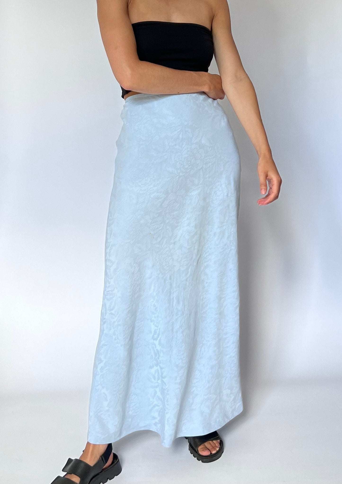 Light Blue Silk Jacquard Maxi Skirt XS/S W'29"