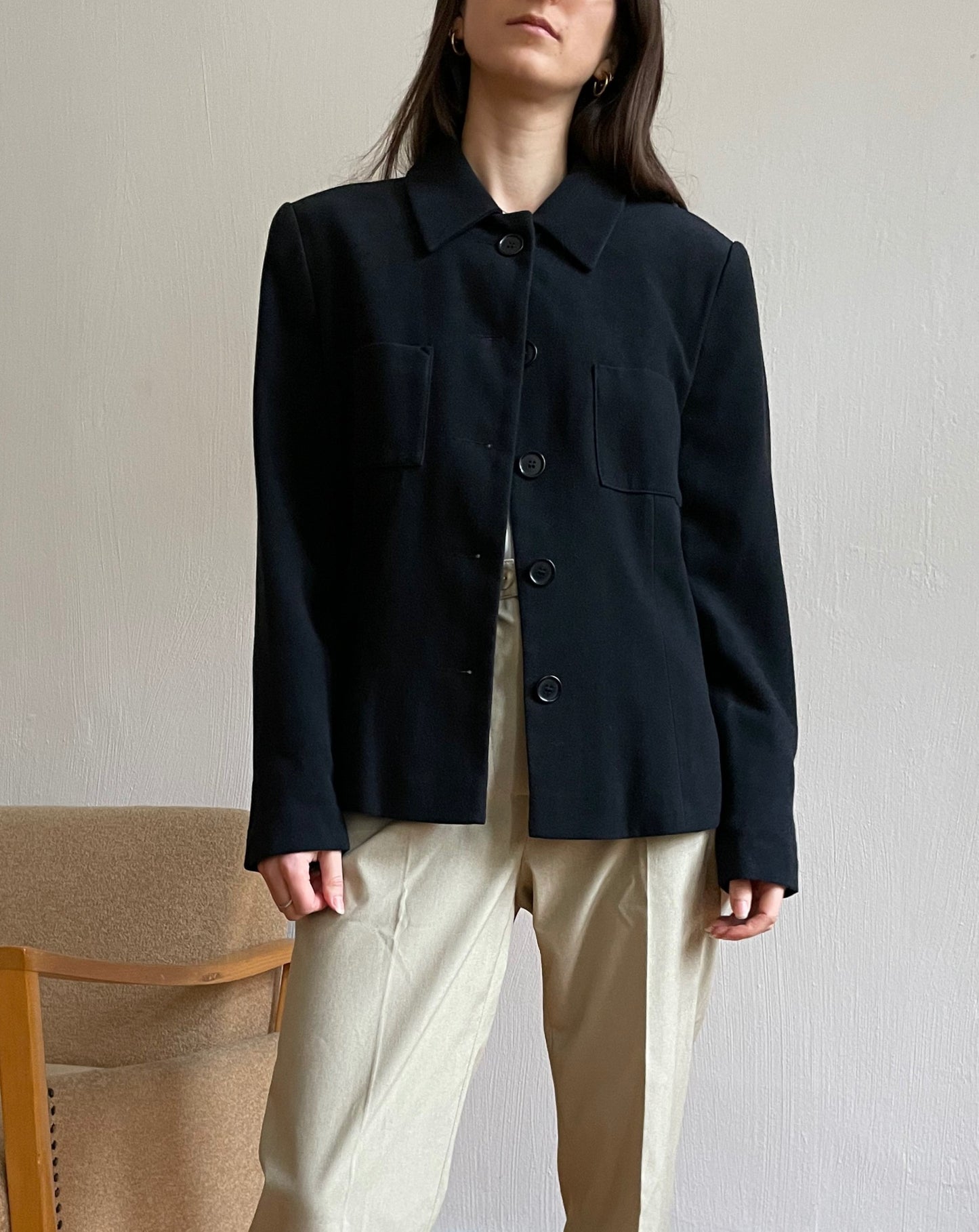 Vintage Black Relaxed Boxy Jacket Shacket Size S-M