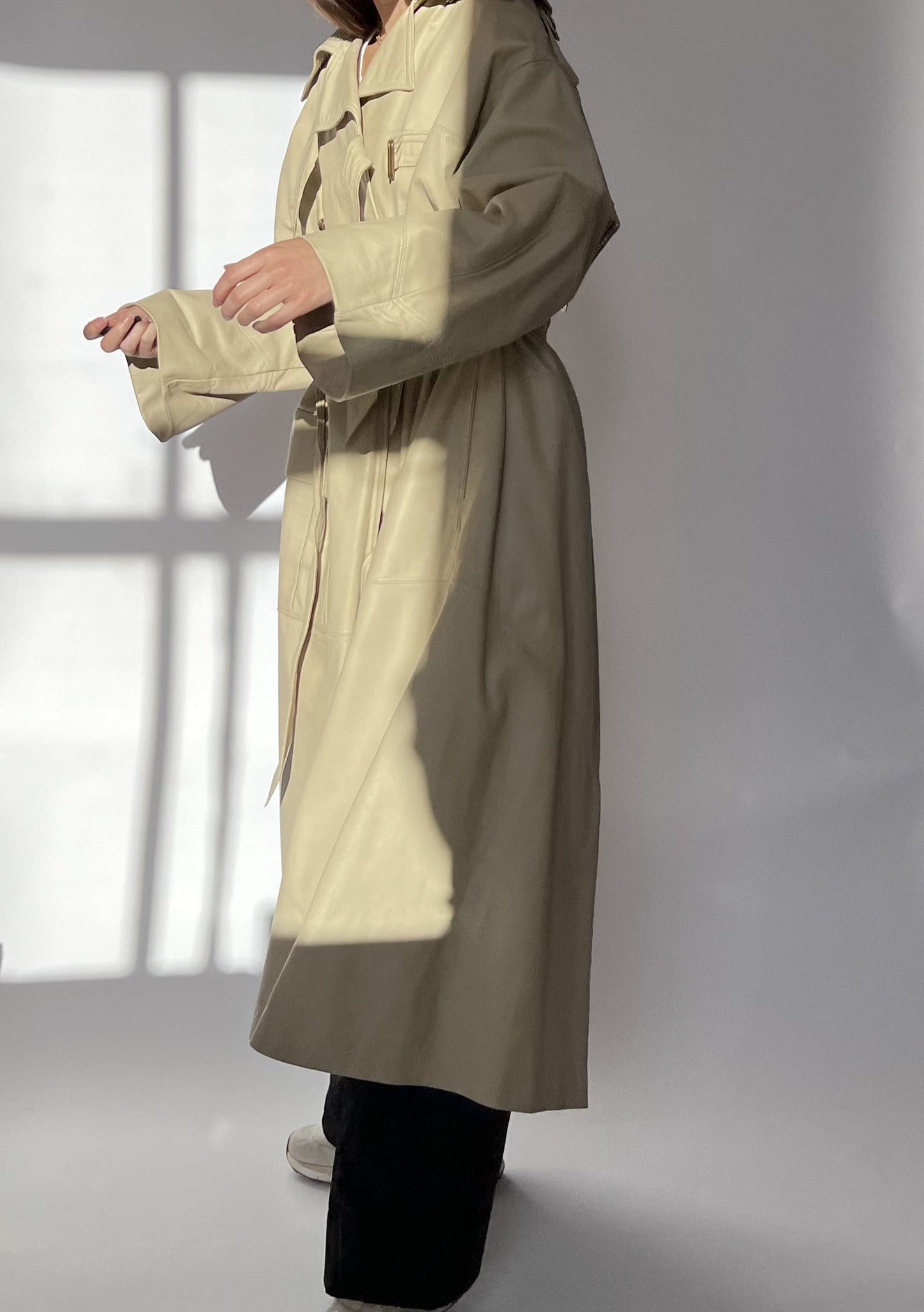 Cream Leather Trench Coat S-L