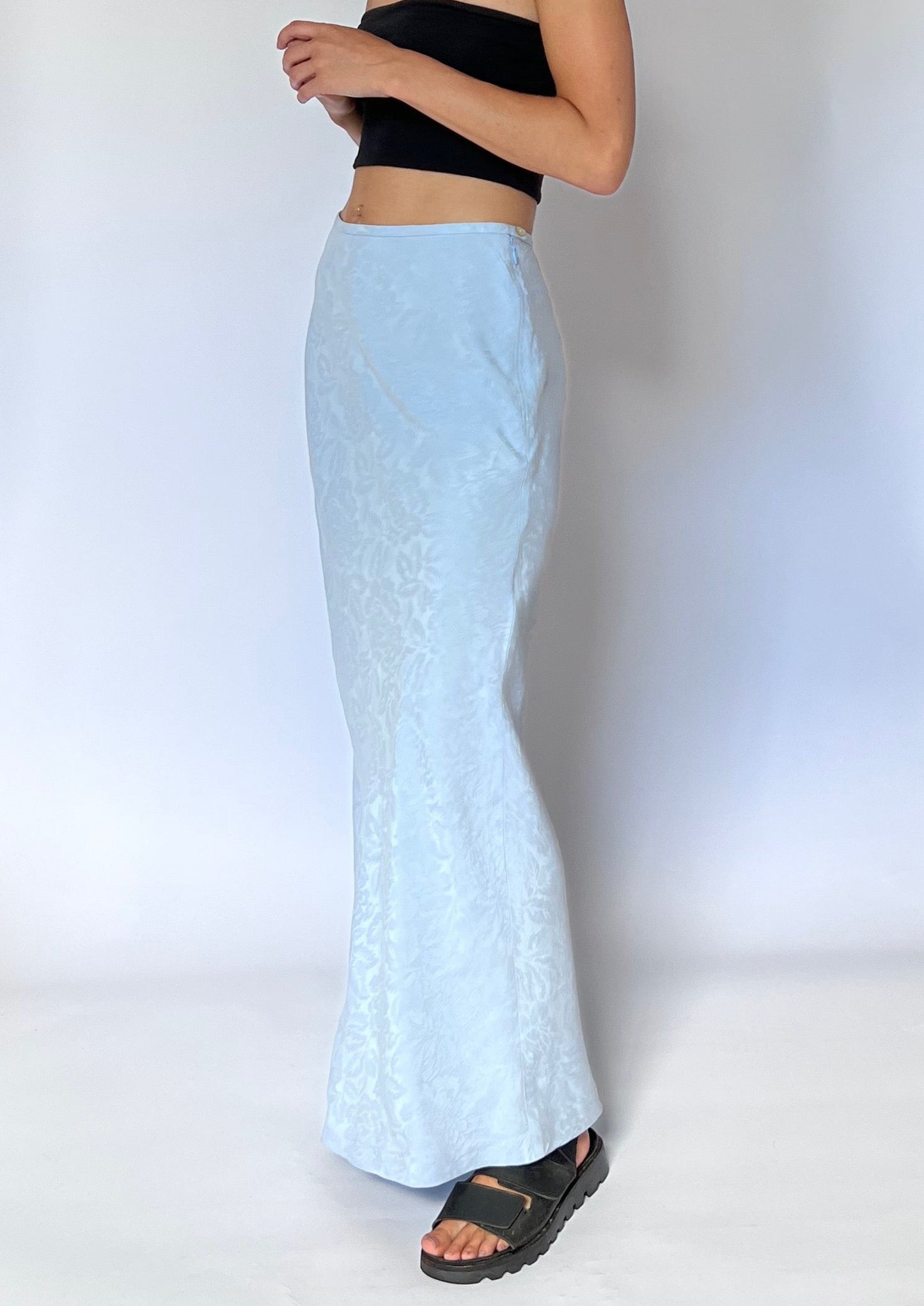 Light Blue Silk Jacquard Maxi Skirt XS/S W'29"