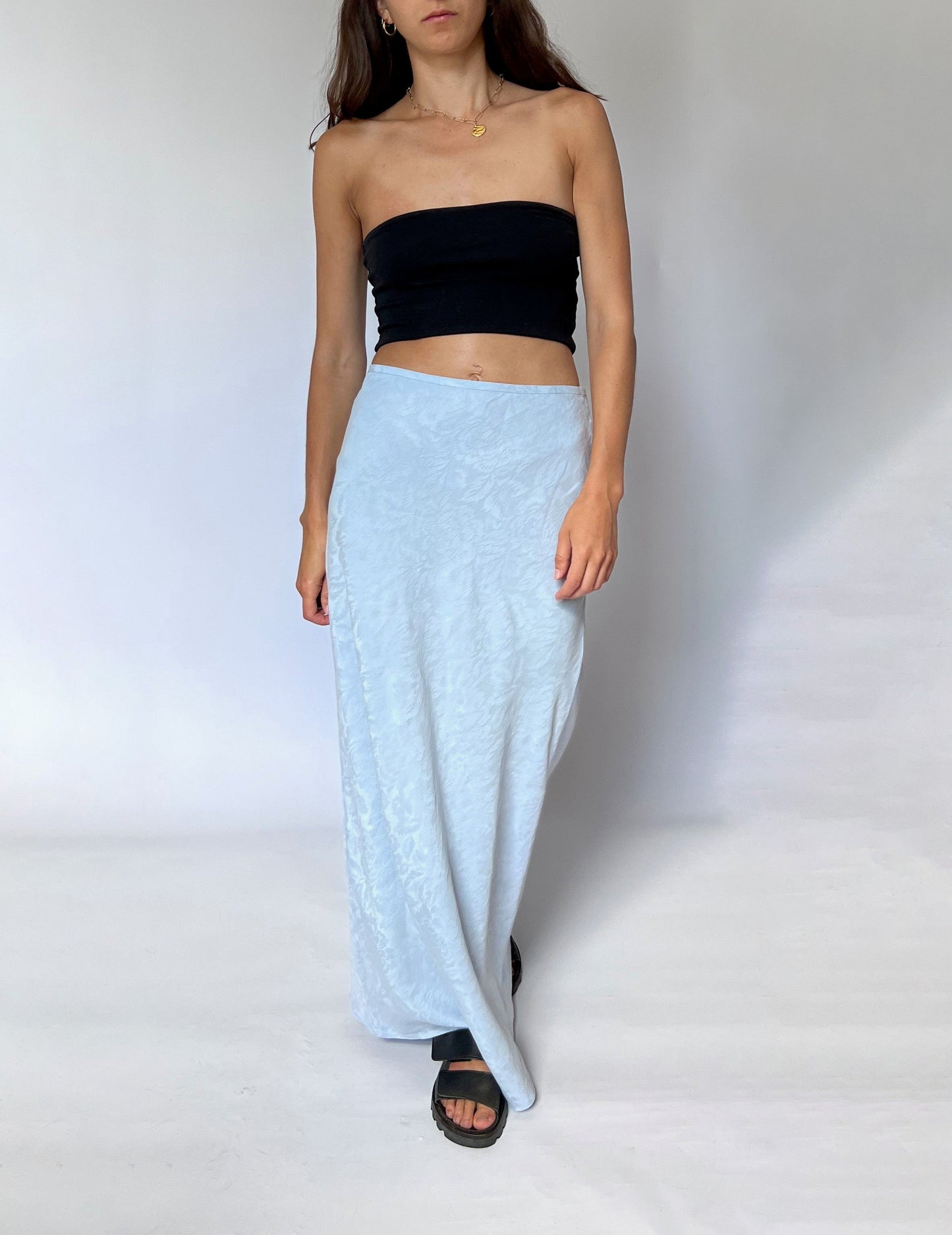 Light Blue Silk Jacquard Maxi Skirt XS/S W'29"