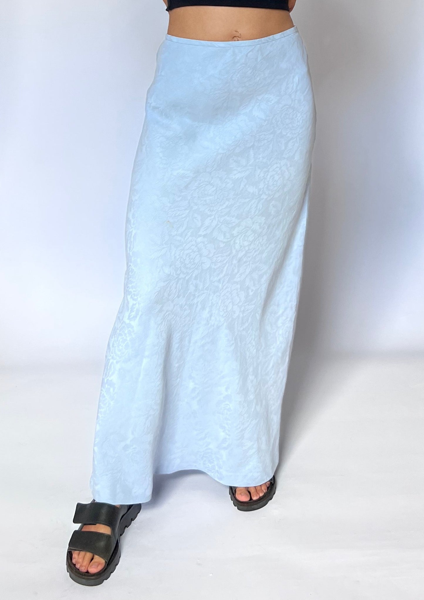 Light Blue Silk Jacquard Maxi Skirt XS/S W'29"