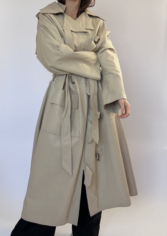 Cream Leather Trench Coat S-L