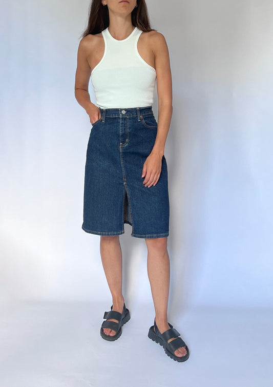 90s Ralph Lauren Knee Length Denim Skirt 30" S/M