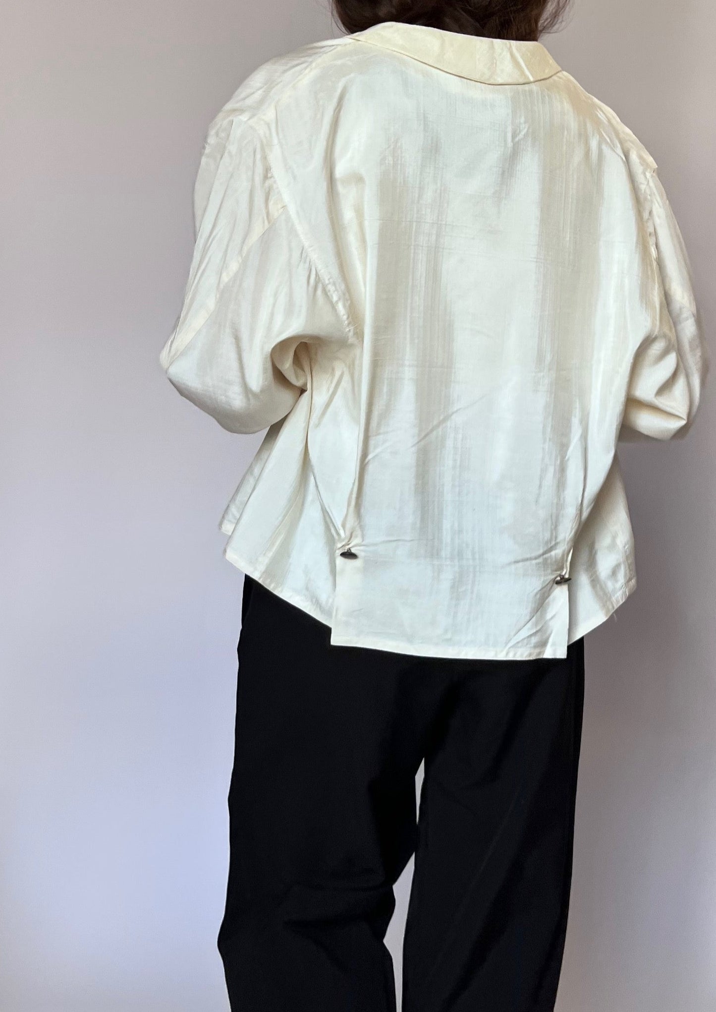 Vintage Silk Cream Waistcoat Shirt S/M