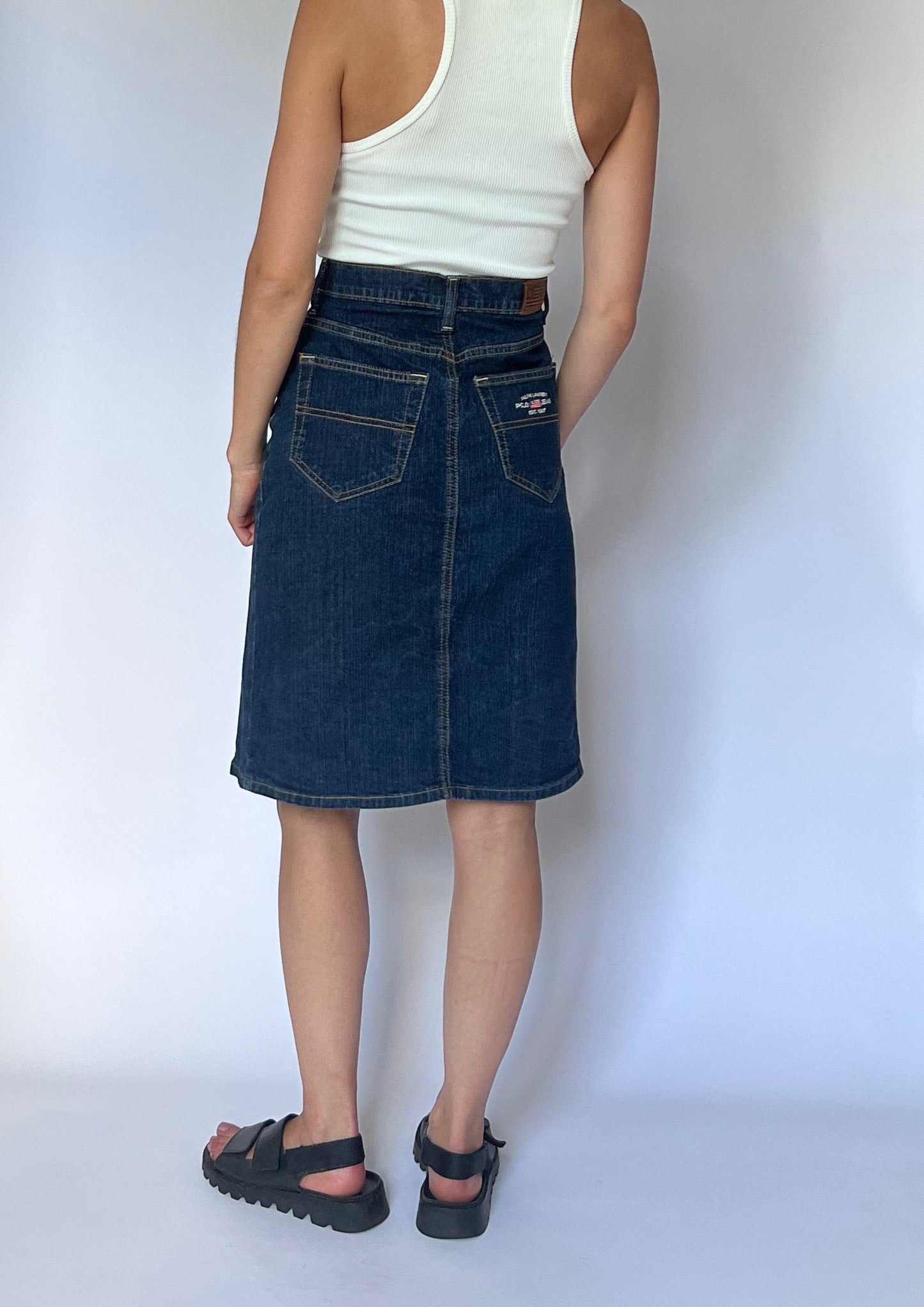 90s Ralph Lauren Knee Length Denim Skirt 30" S/M