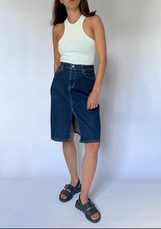 90s Ralph Lauren Knee Length Denim Skirt 30" S/M