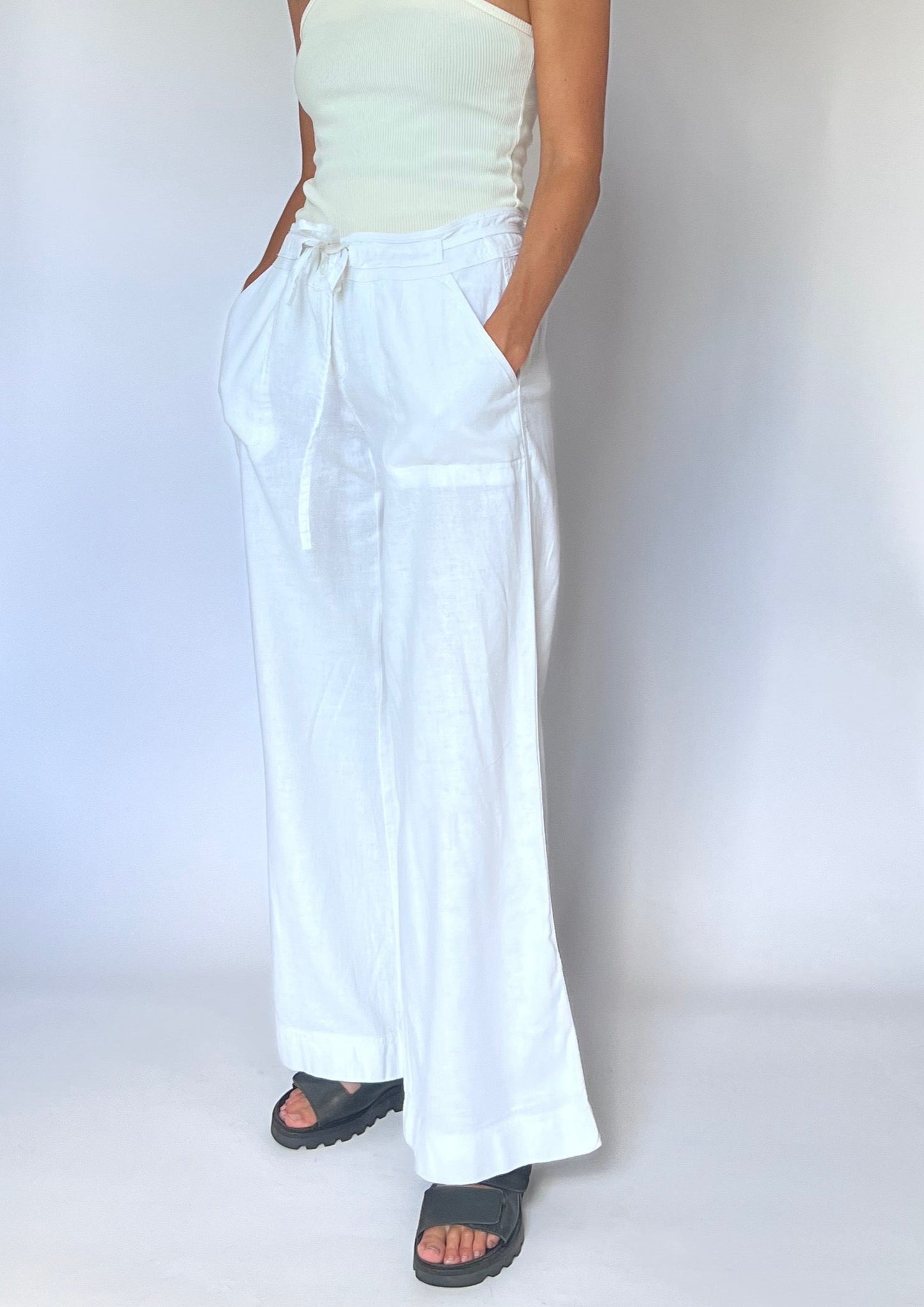 90s White Linen Trousers S/M