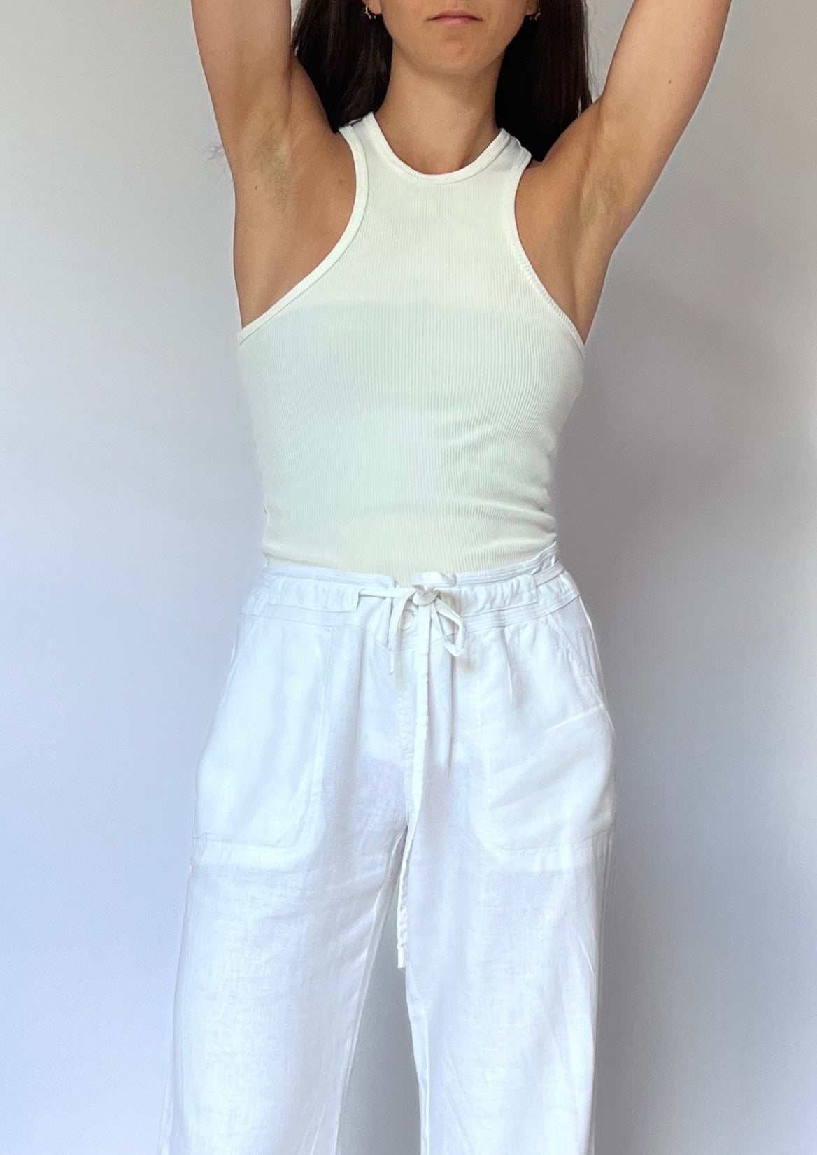 90s White Linen Trousers S/M