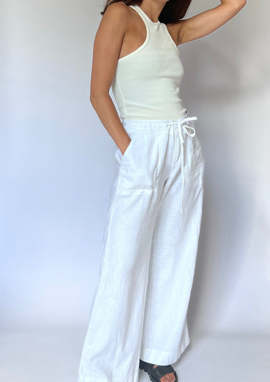 90s White Linen Trousers S/M