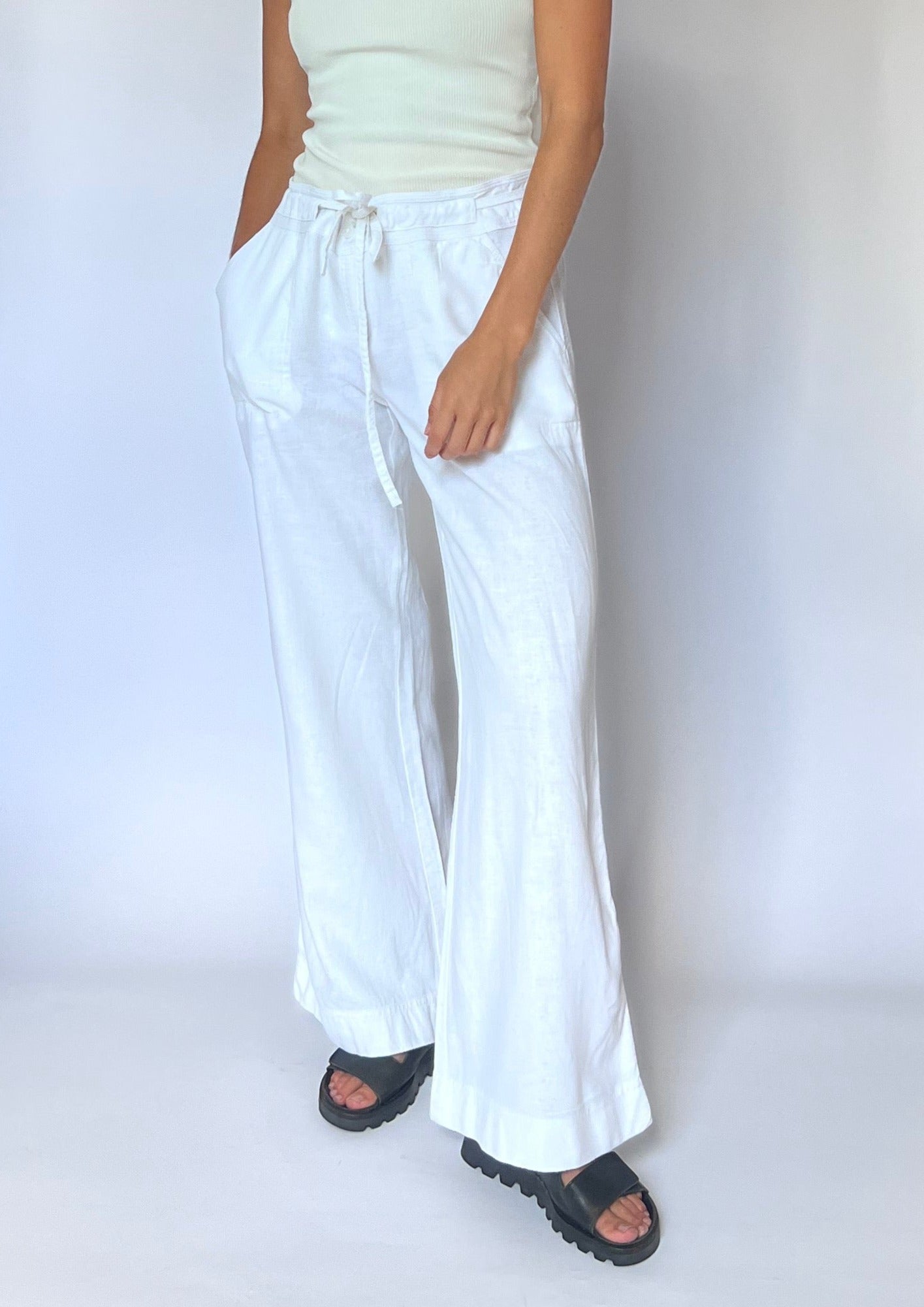 90s White Linen Trousers S/M