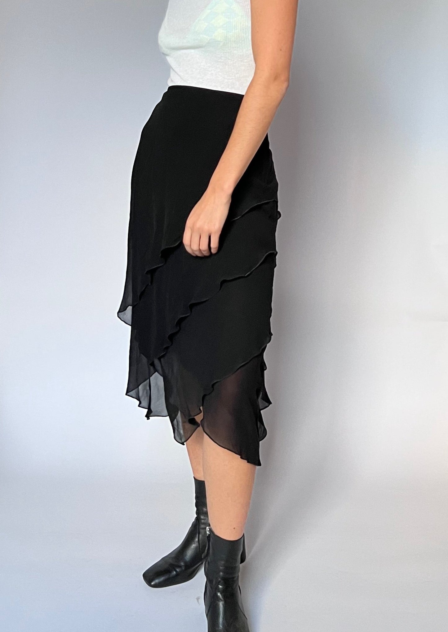 Vintage Silk Asymmetric Hem Skirt M W'31"