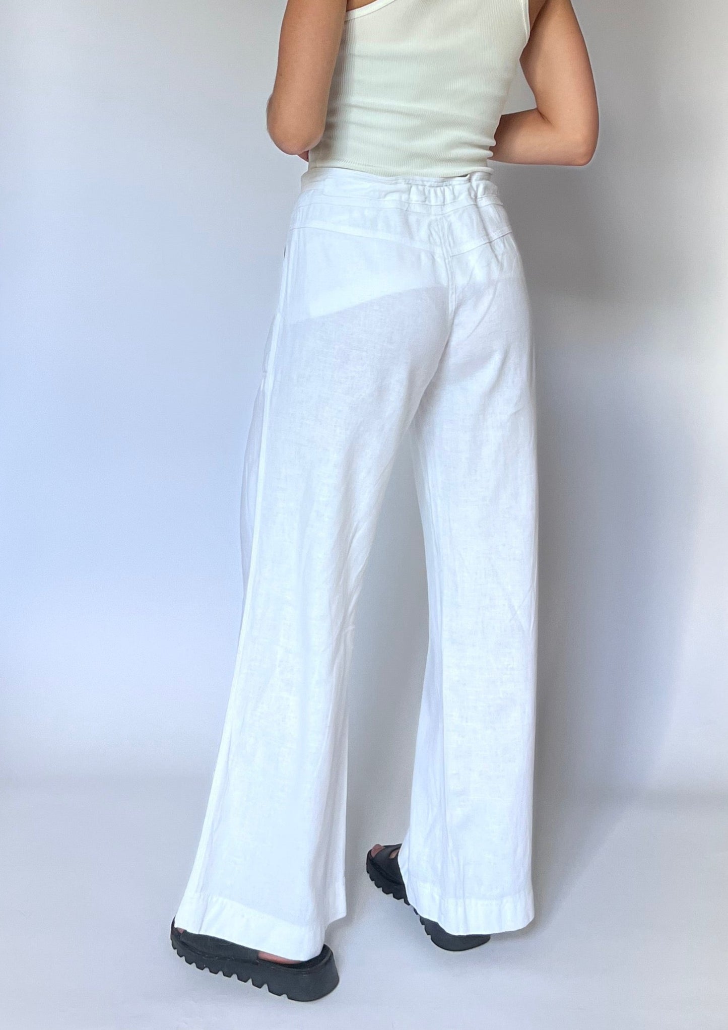 90s White Linen Trousers S/M