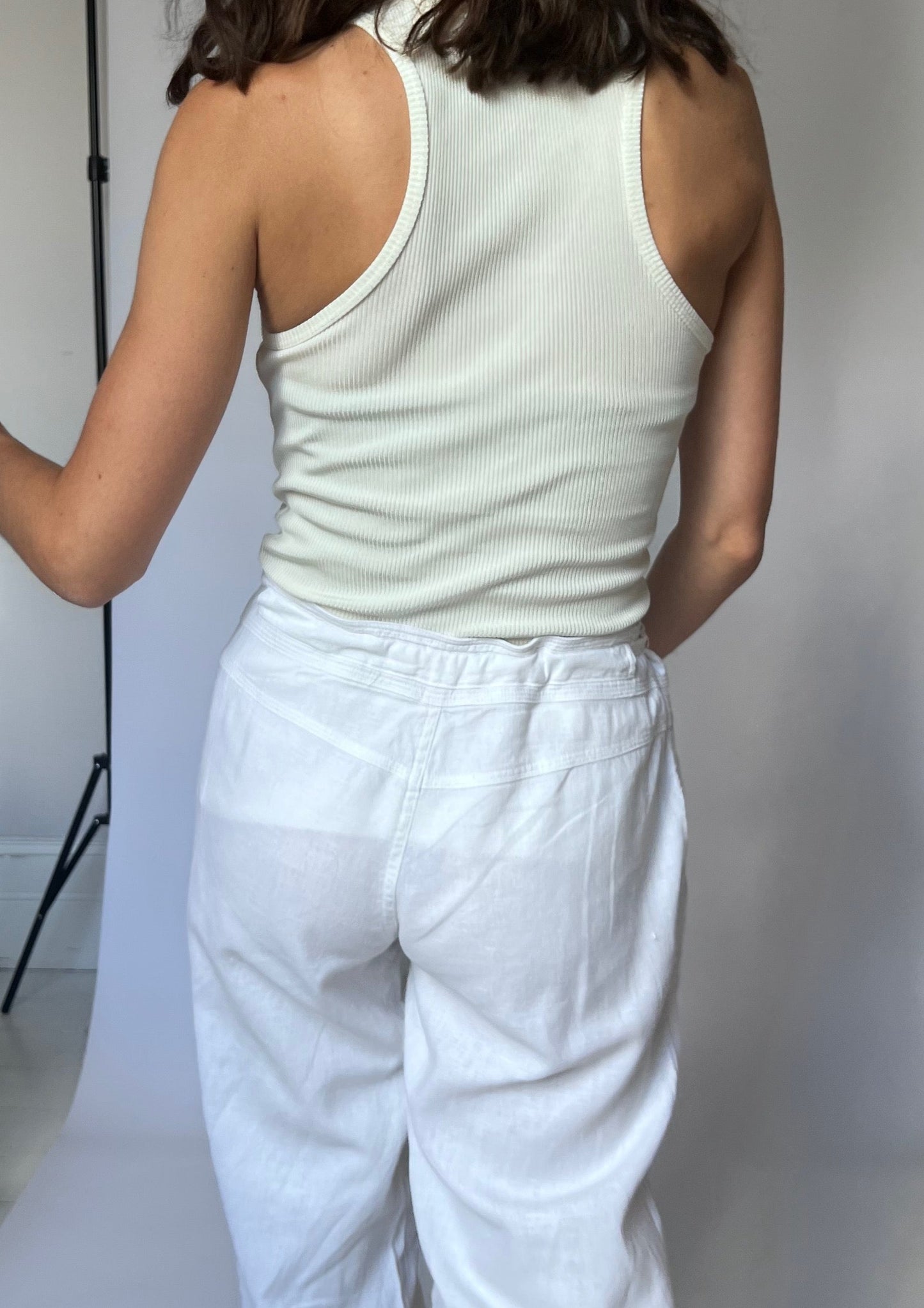 90s White Linen Trousers S/M