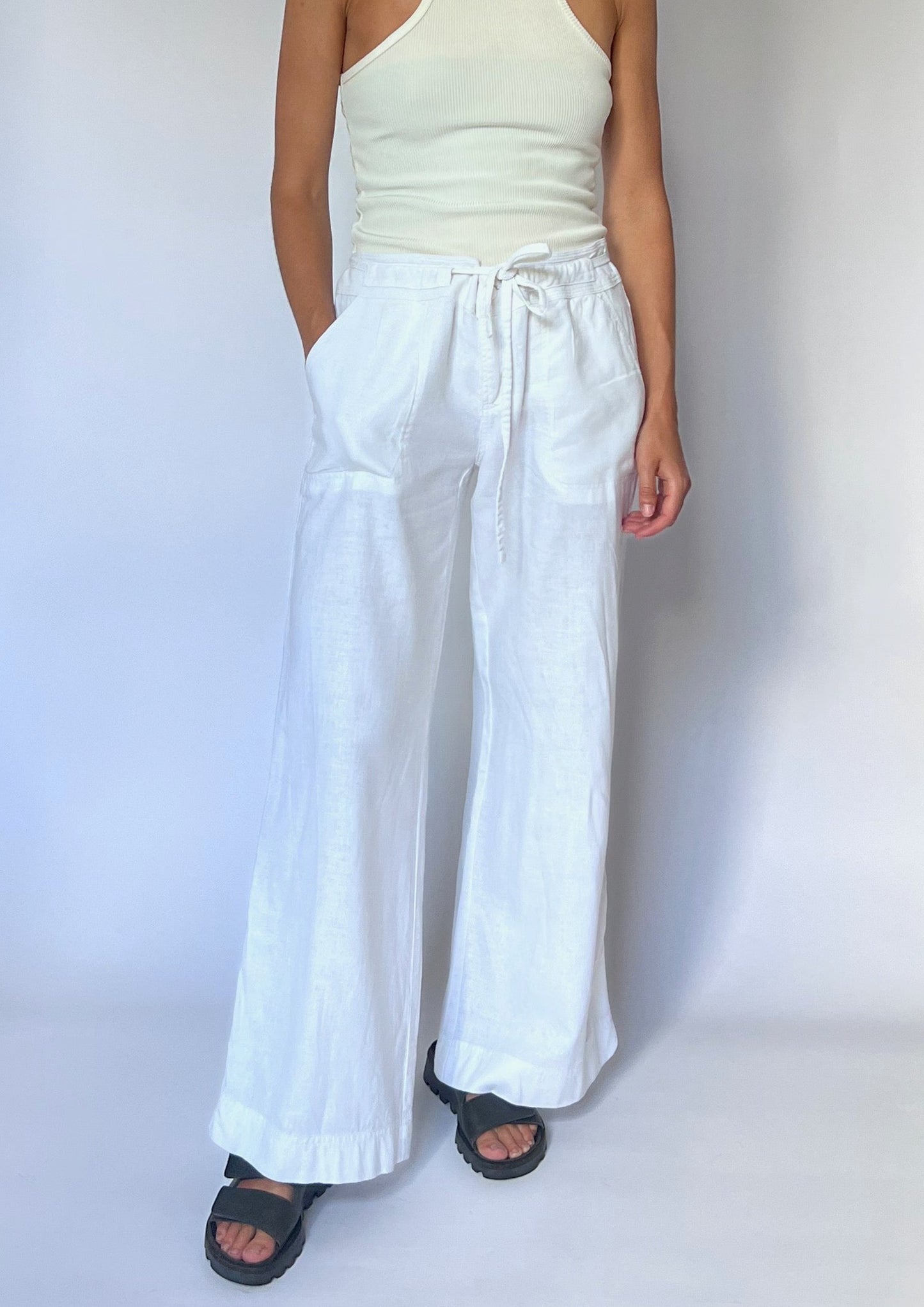 90s White Linen Trousers S/M