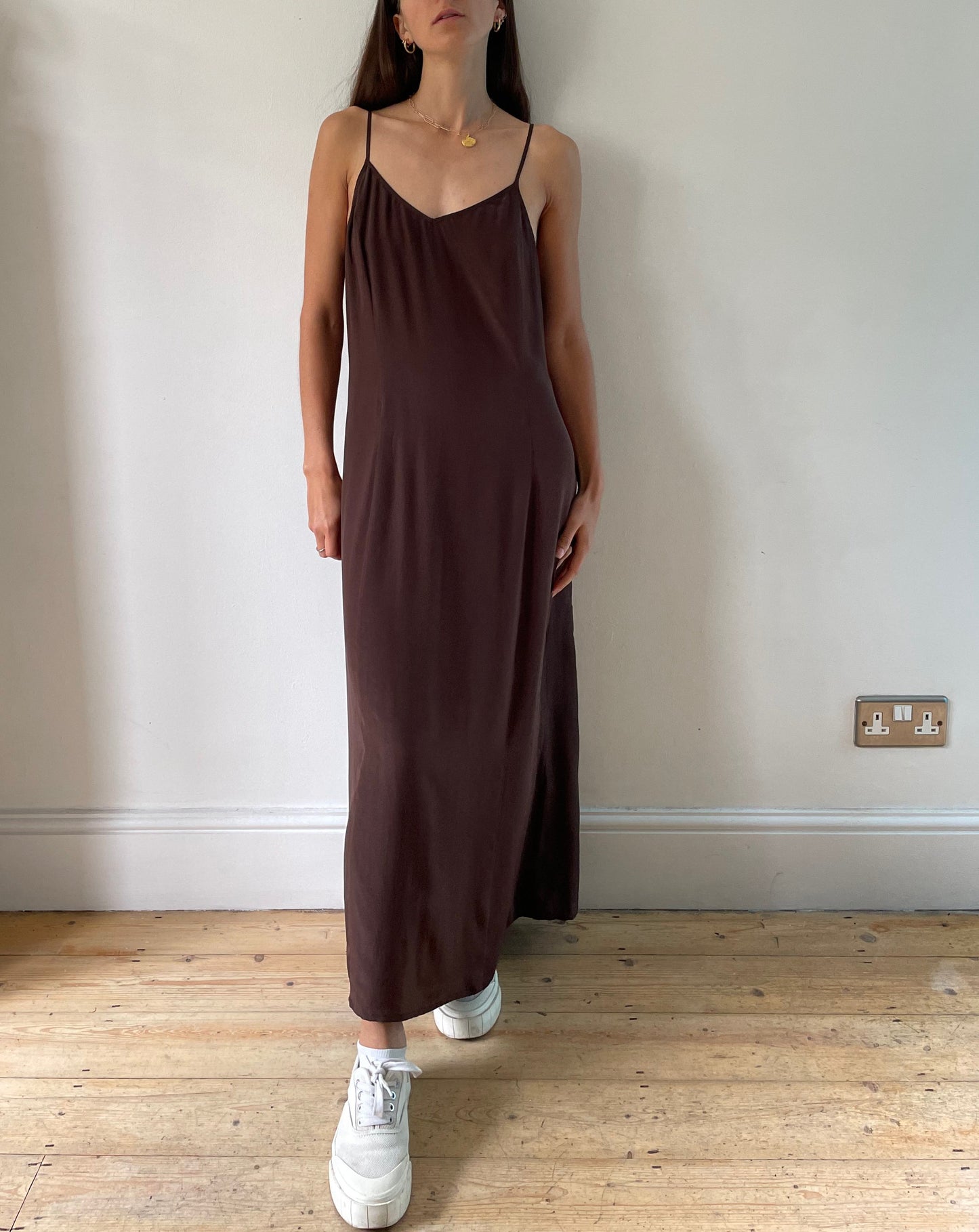 Vintage Silk Brown Slip Dress Size S-M