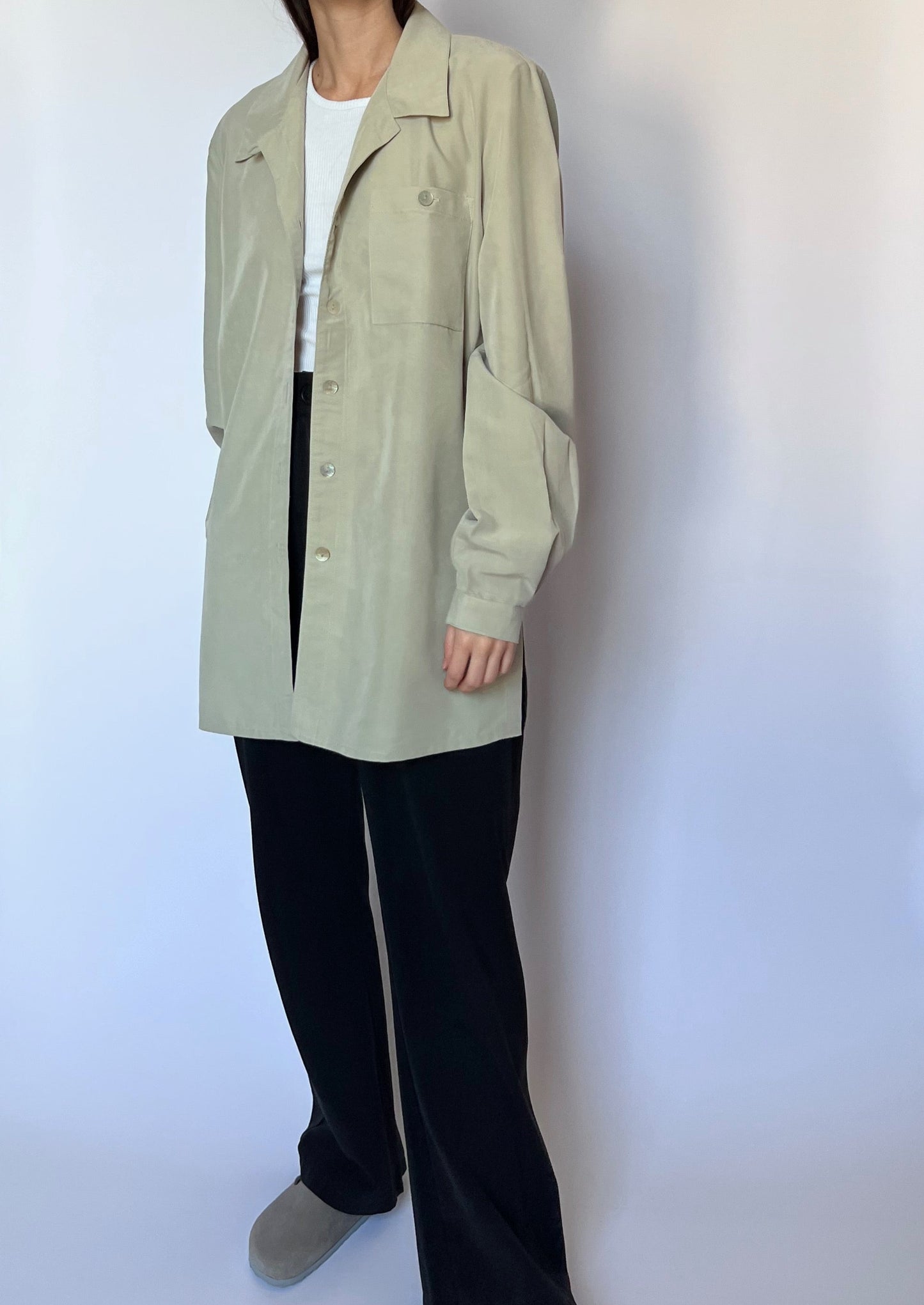 Light Khaki Fluid Oversized Shirt S/M