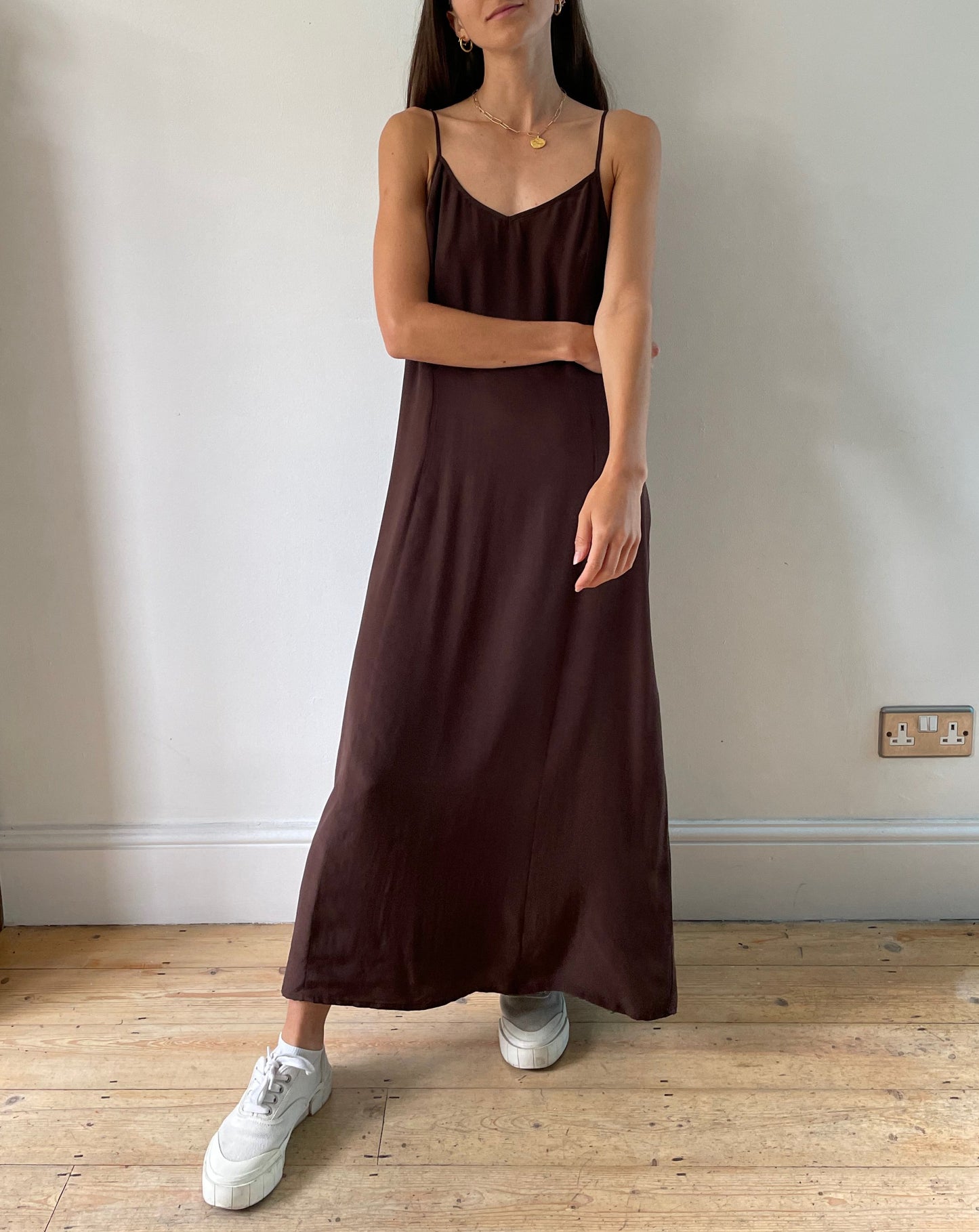 Vintage Silk Brown Slip Dress Size S-M