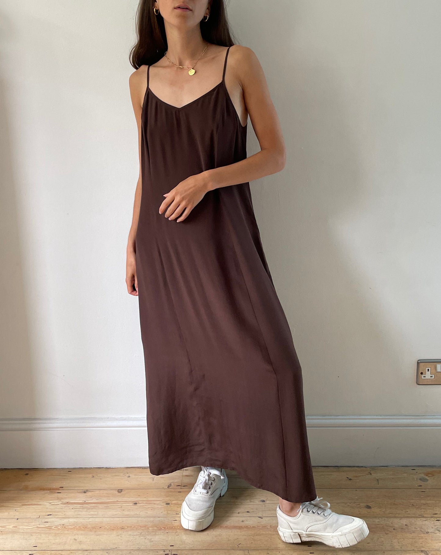 Vintage Silk Brown Slip Dress Size S-M