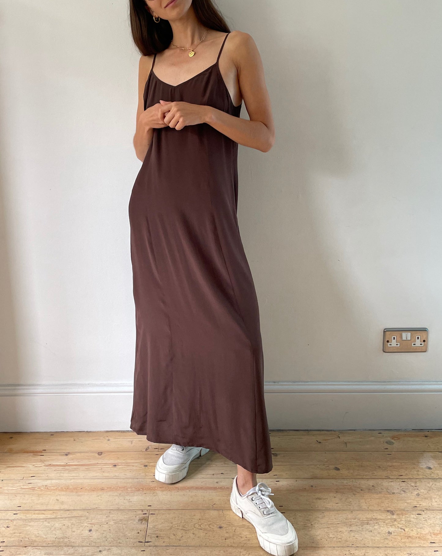 Vintage Silk Brown Slip Dress Size S-M