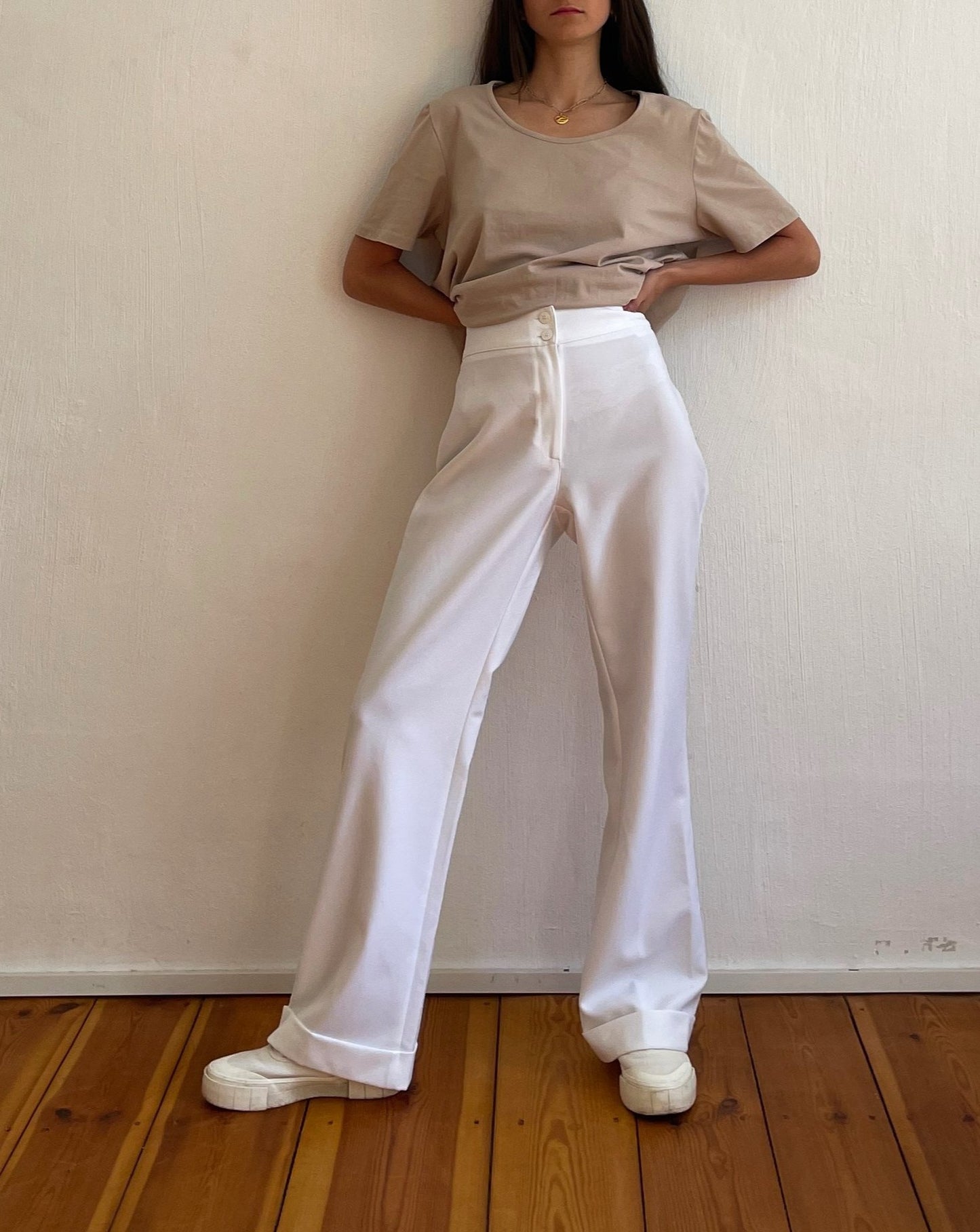 Vintage 90s White Wide Leg Trousers Size S Waist 28"