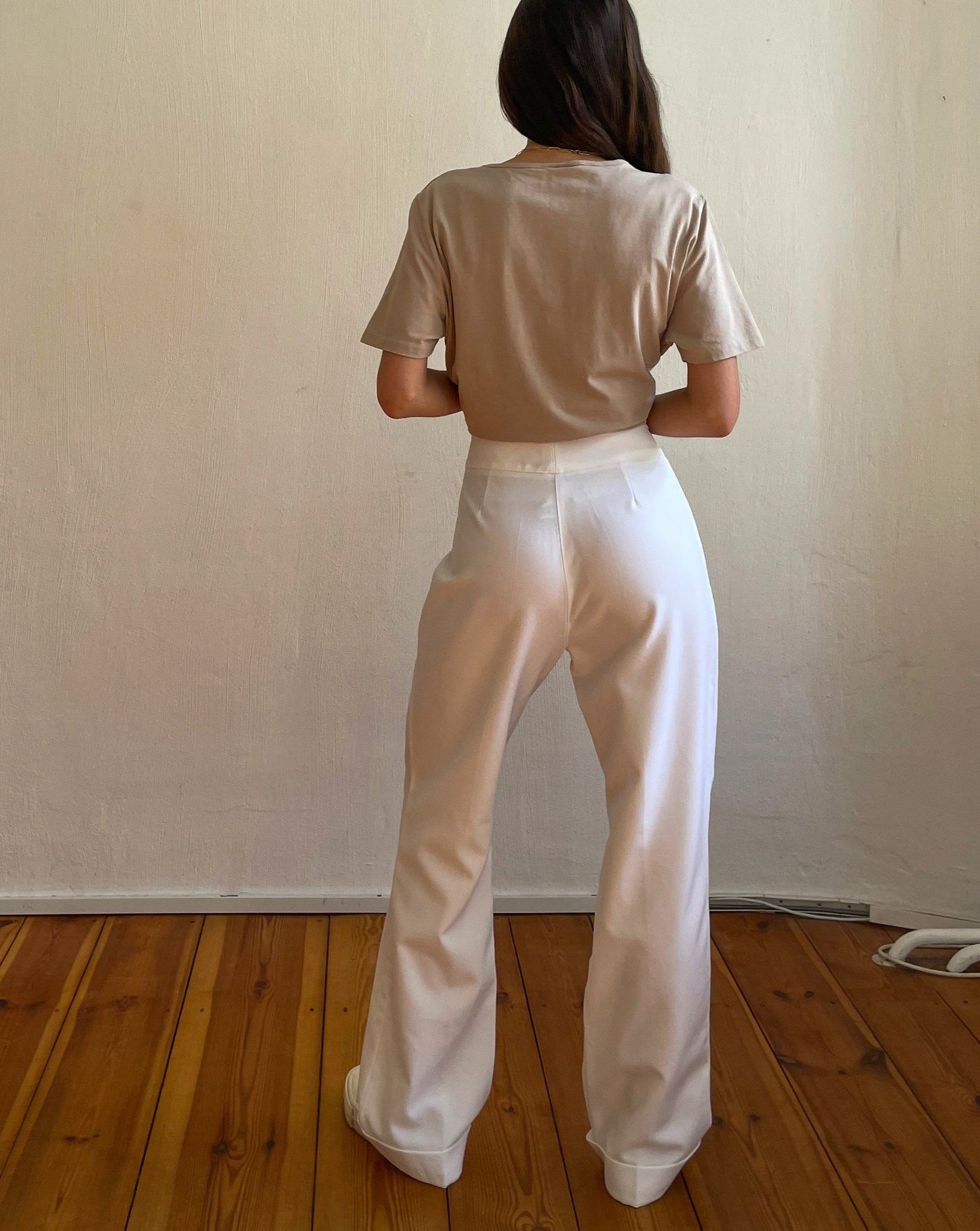 Vintage 90s White Wide Leg Trousers Size S Waist 28"