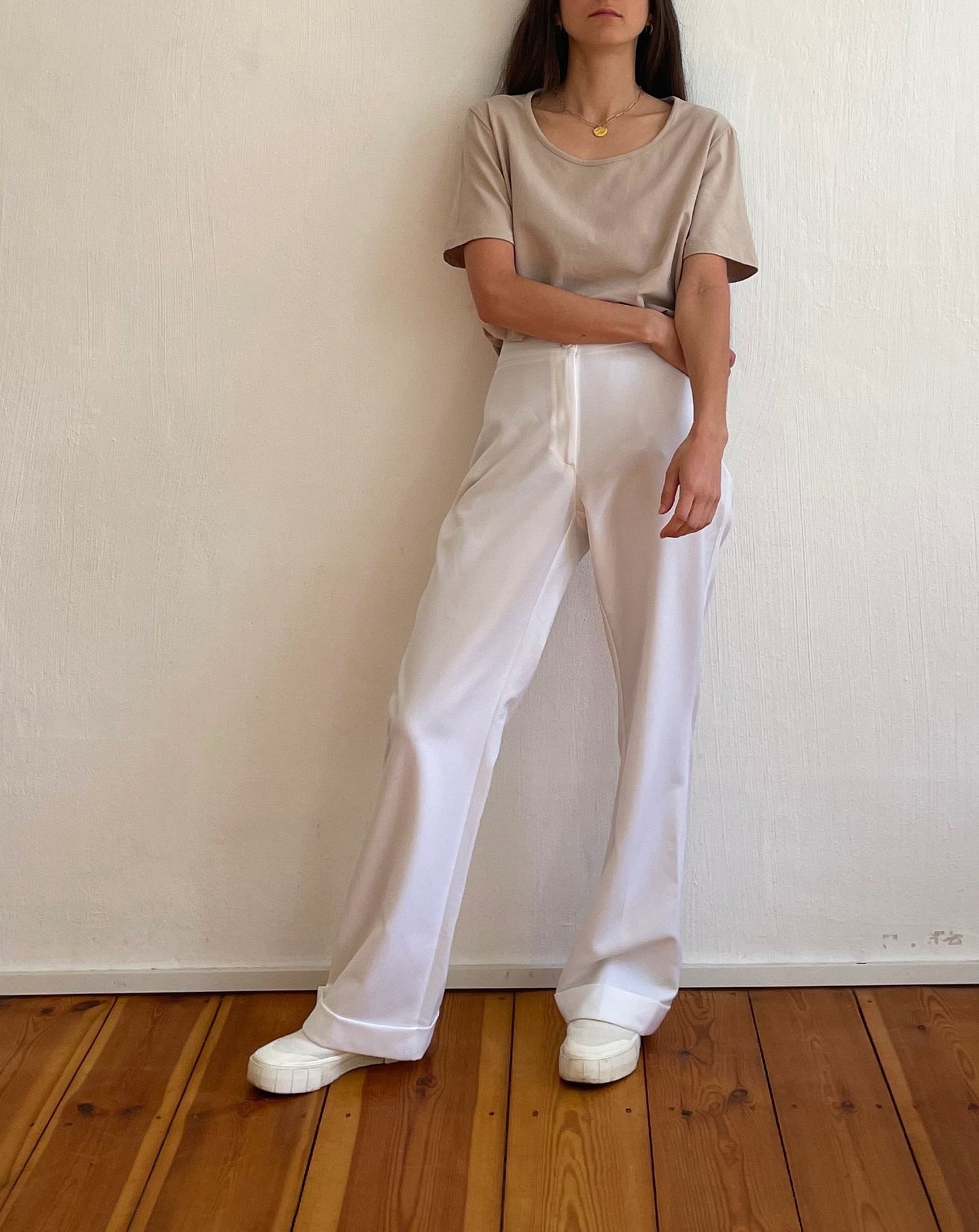 Vintage 90s White Wide Leg Trousers Size S Waist 28"