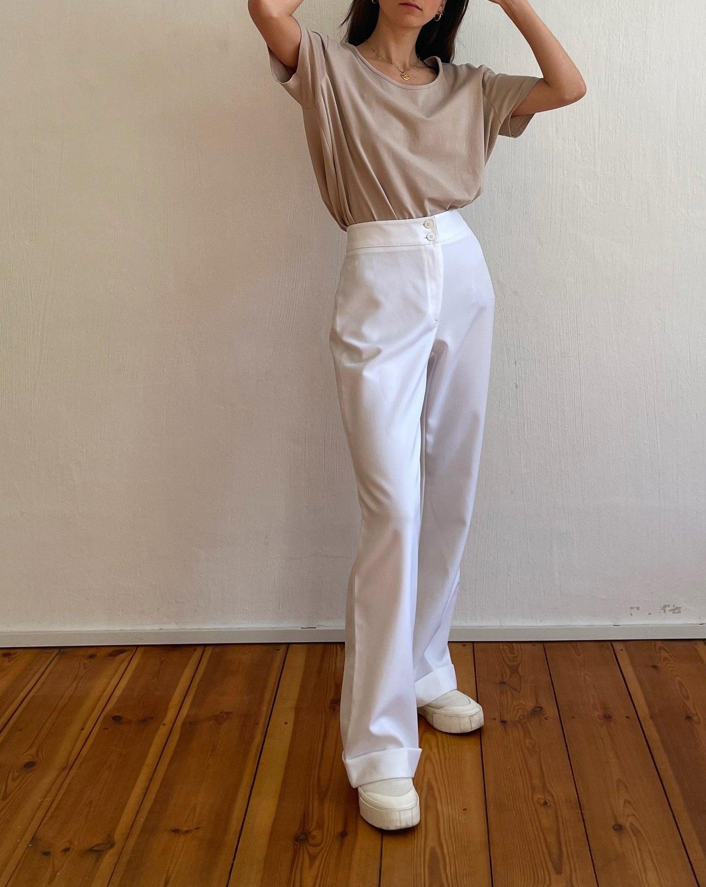 Vintage 90s White Wide Leg Trousers Size S Waist 28"