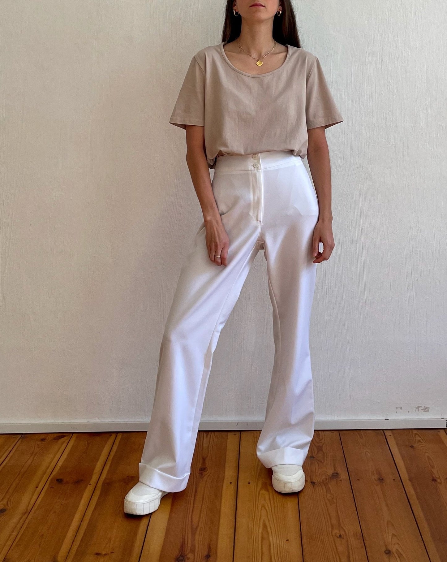 Vintage 90s White Wide Leg Trousers Size S Waist 28"