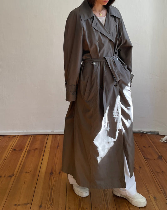 Vintage Dark Khaki Grey Maxi Fluid Trench Size S-L