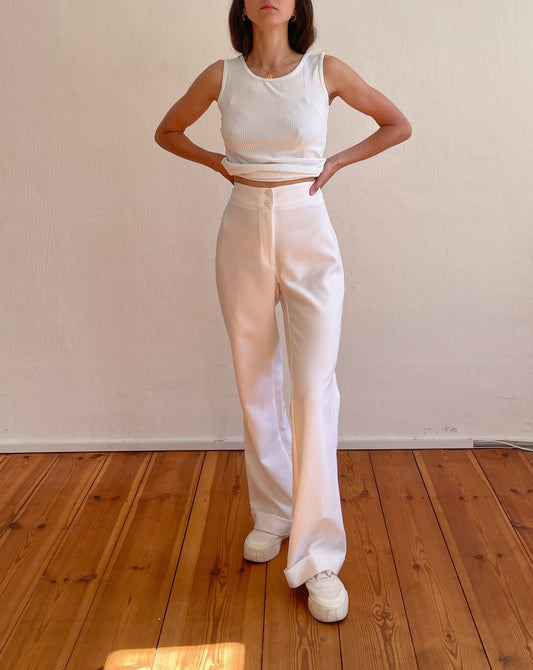 Vintage 90s White Wide Leg Trousers Size S Waist 28"