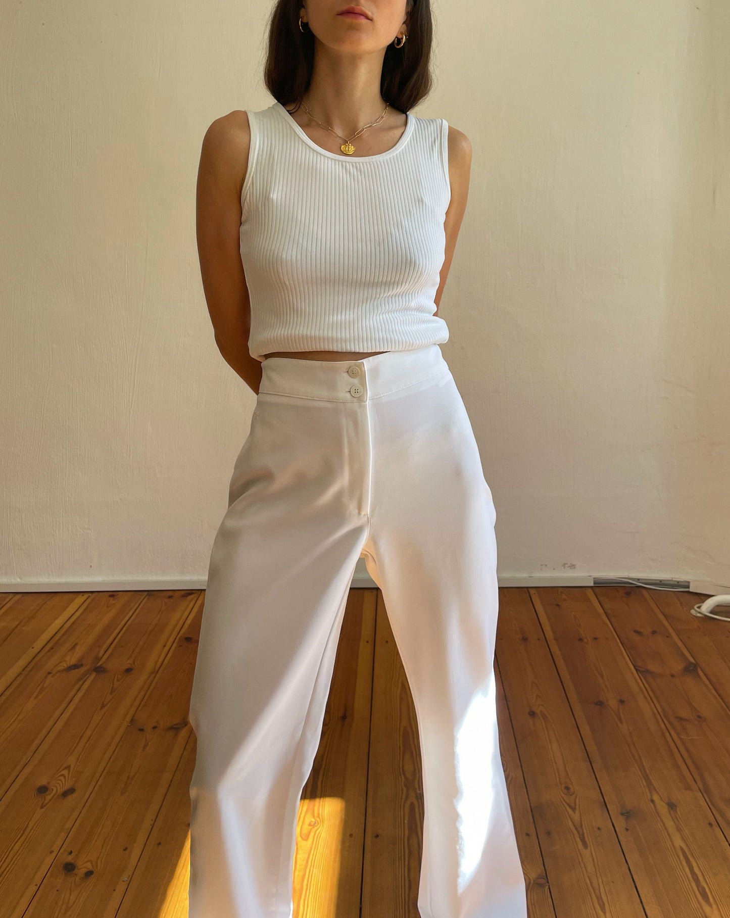 Vintage 90s White Wide Leg Trousers Size S Waist 28"