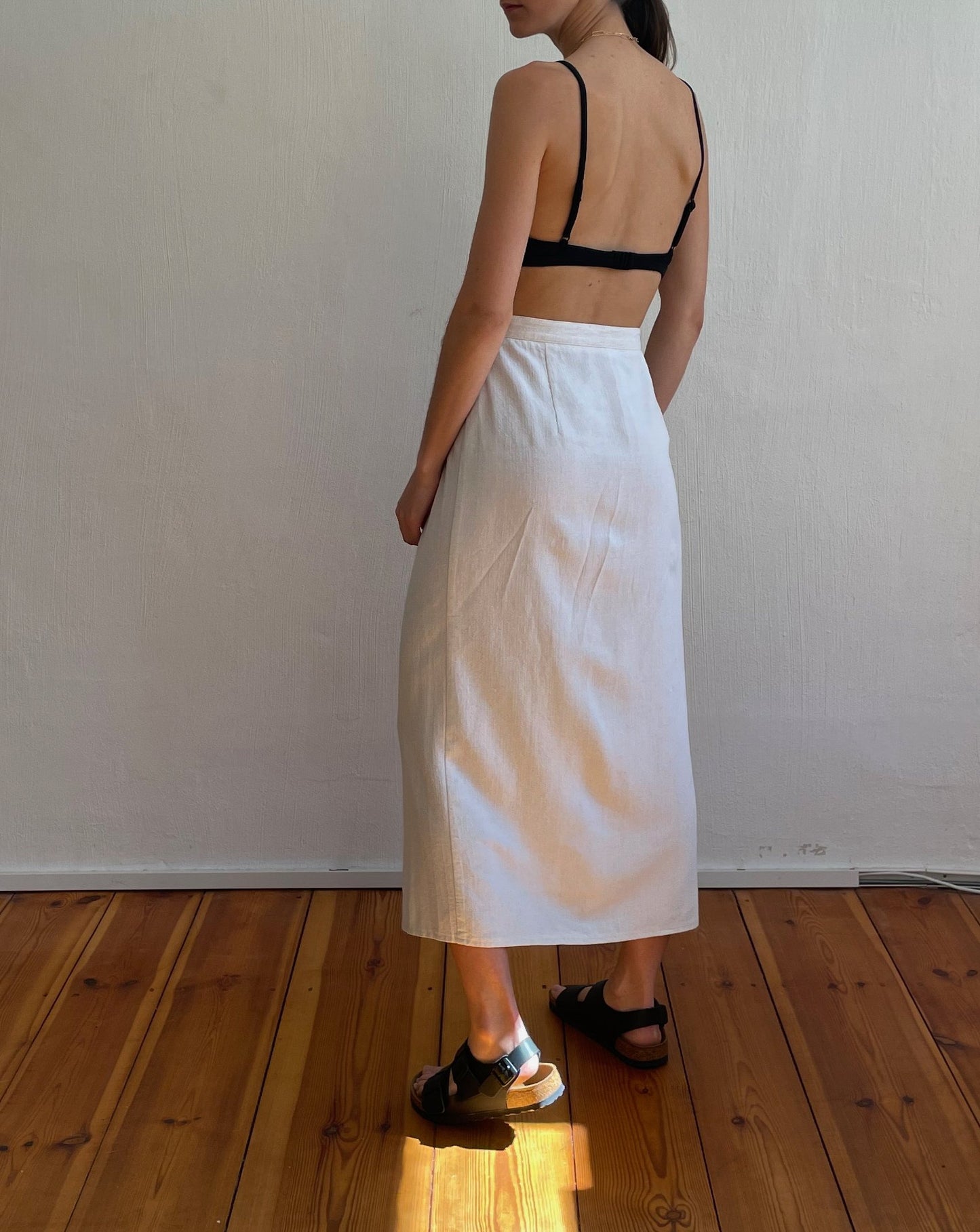 Vintage Cream Linen Wrap Maxi Skirt Size S-M Waist 29"